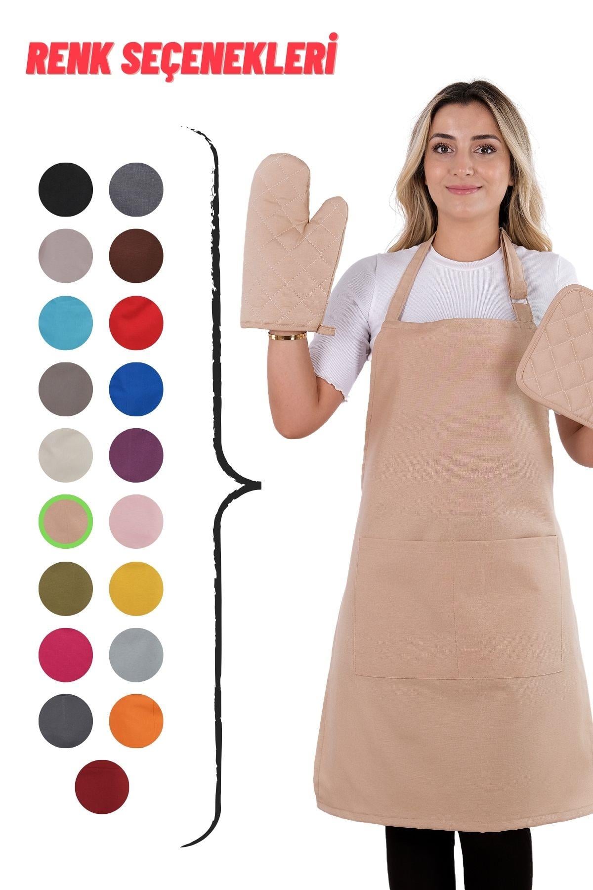 Simple 3lü Set Ayar Askılı Mutfak Önlüğü Seti (ELDİVEN, TUTACAK)