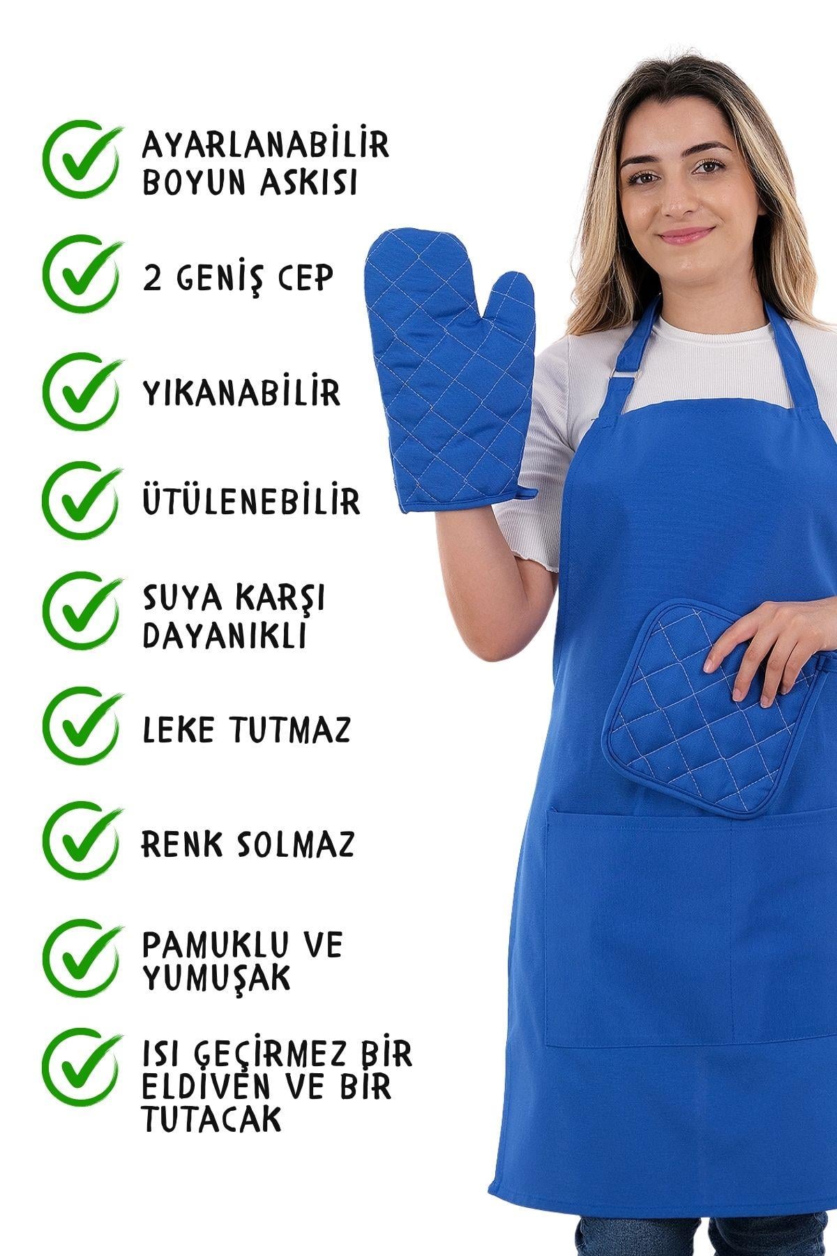 Simple 3lü Set Ayar Askılı Mutfak Önlüğü Seti (ELDİVEN, TUTACAK)