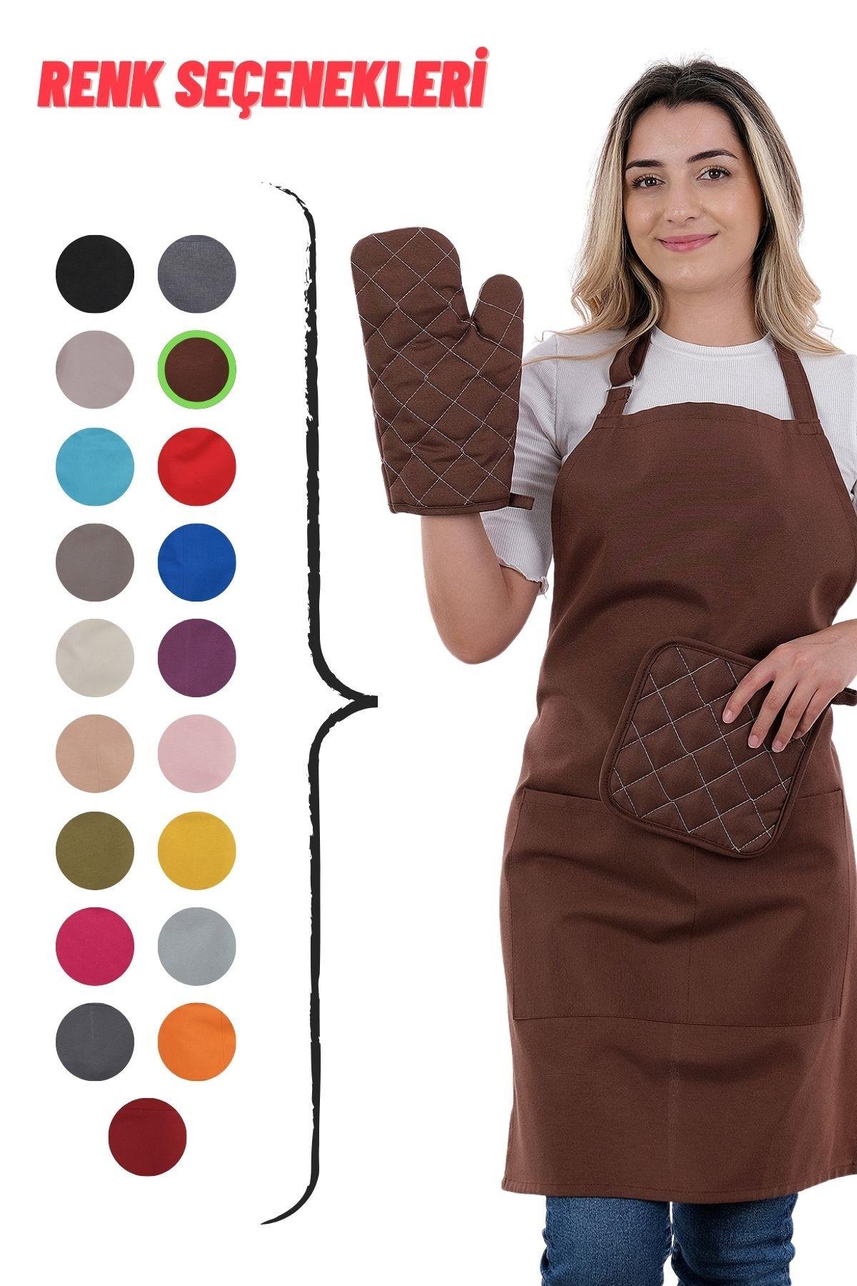 Simple 3lü Set Ayar Askılı Mutfak Önlüğü Seti (ELDİVEN, TUTACAK)