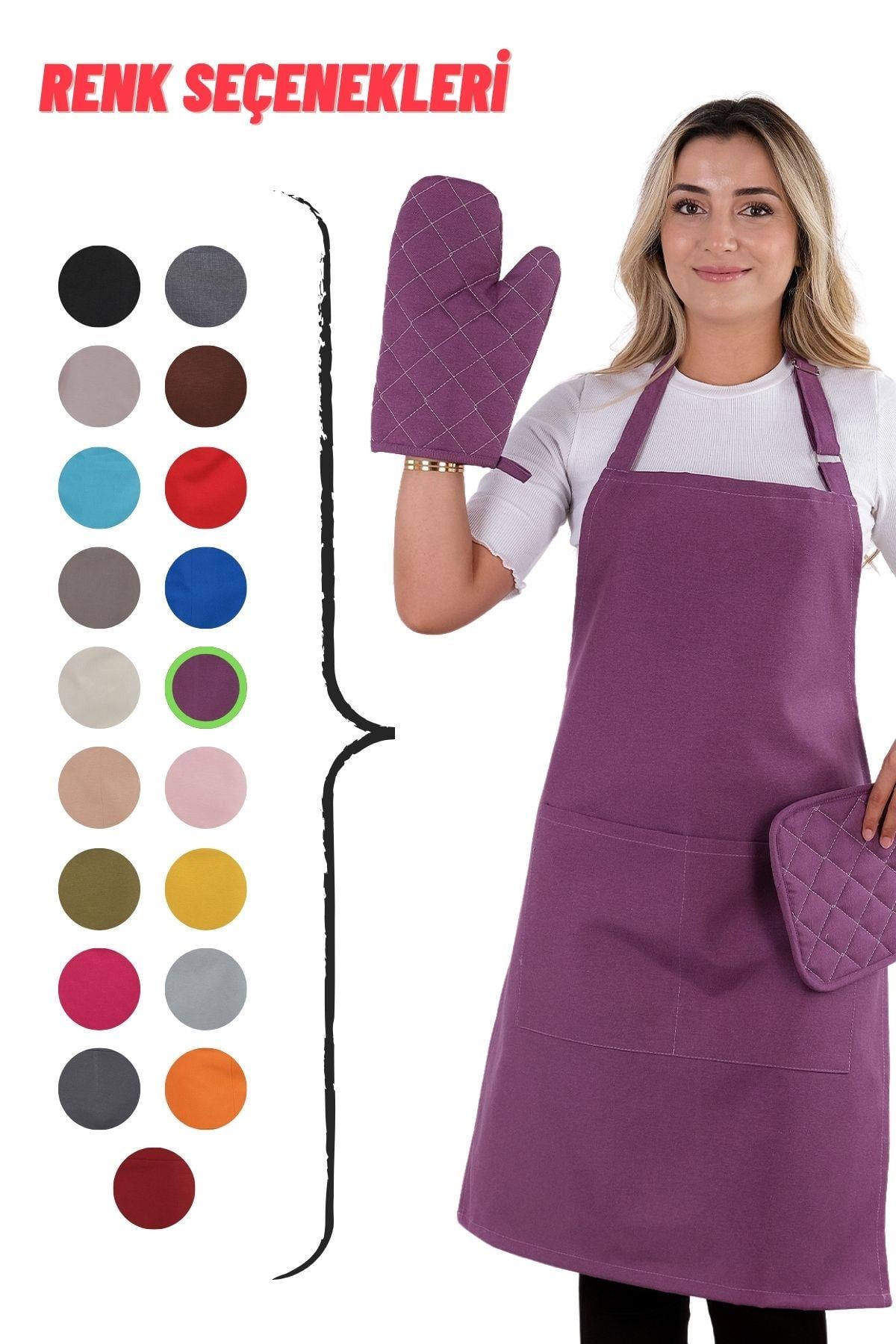 Simple 3lü Set Ayar Askılı Mutfak Önlüğü Seti (ELDİVEN, TUTACAK)