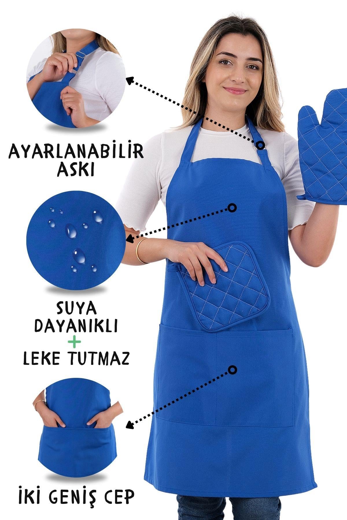 Simple 3lü Set Ayar Askılı Mutfak Önlüğü Seti (ELDİVEN, TUTACAK)
