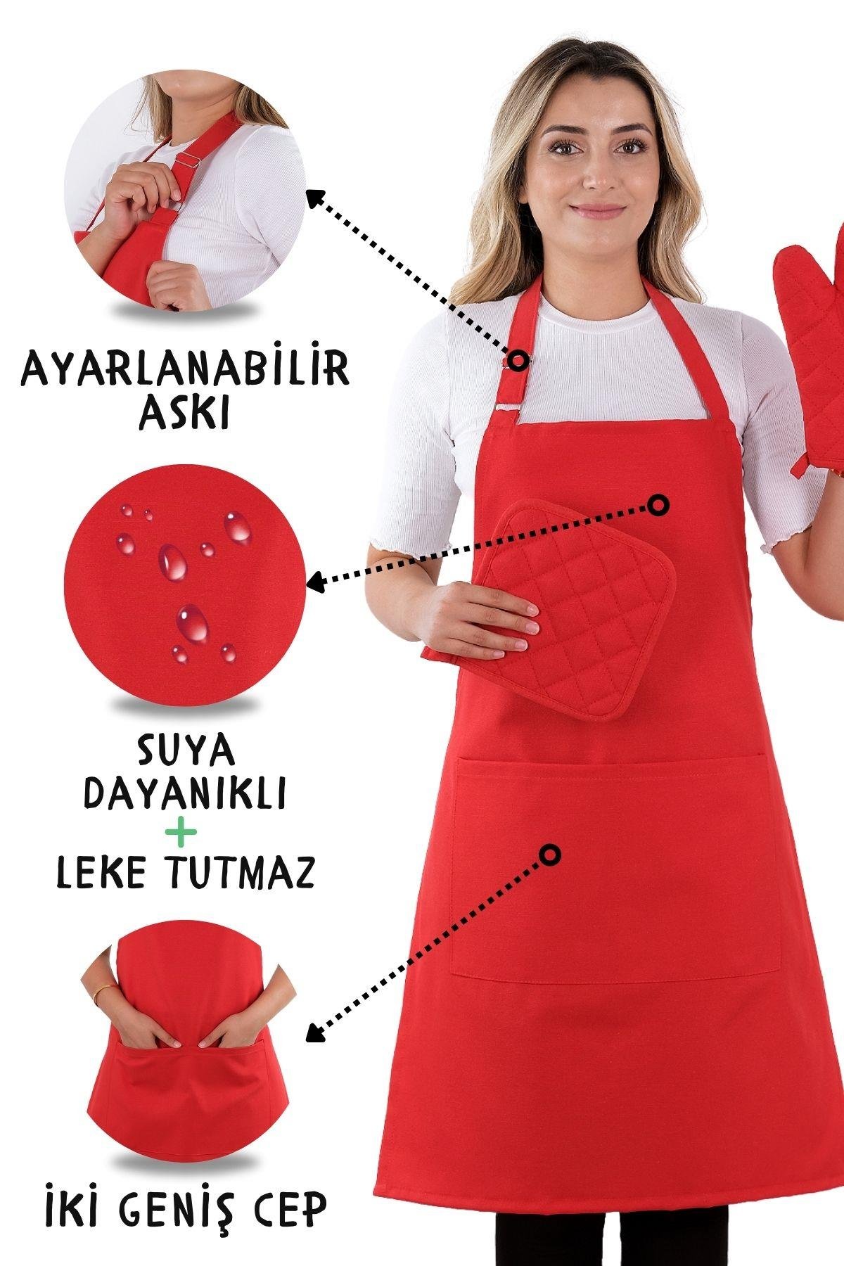 Simple 3lü Set Ayar Askılı Mutfak Önlüğü Seti (ELDİVEN, TUTACAK)
