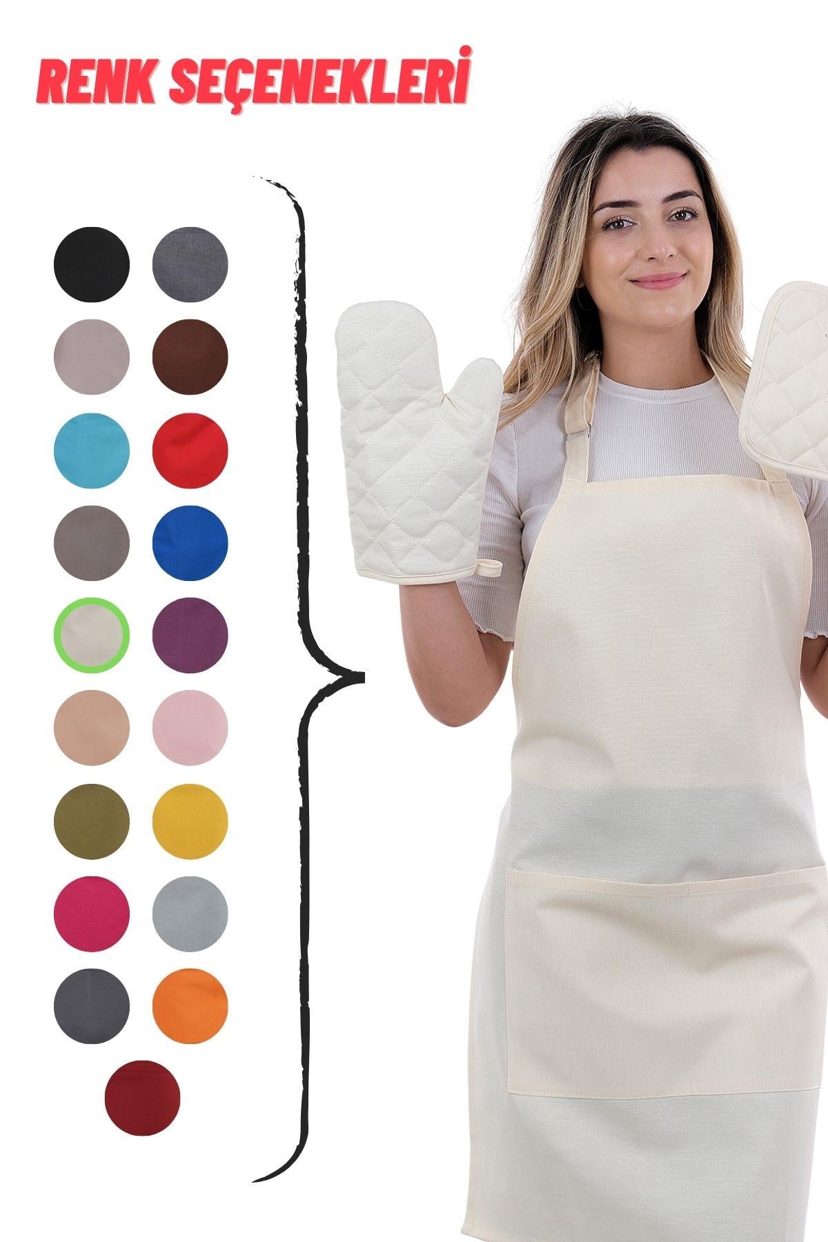 Simple 3lü Set Ayar Askılı Mutfak Önlüğü Seti (ELDİVEN, TUTACAK)
