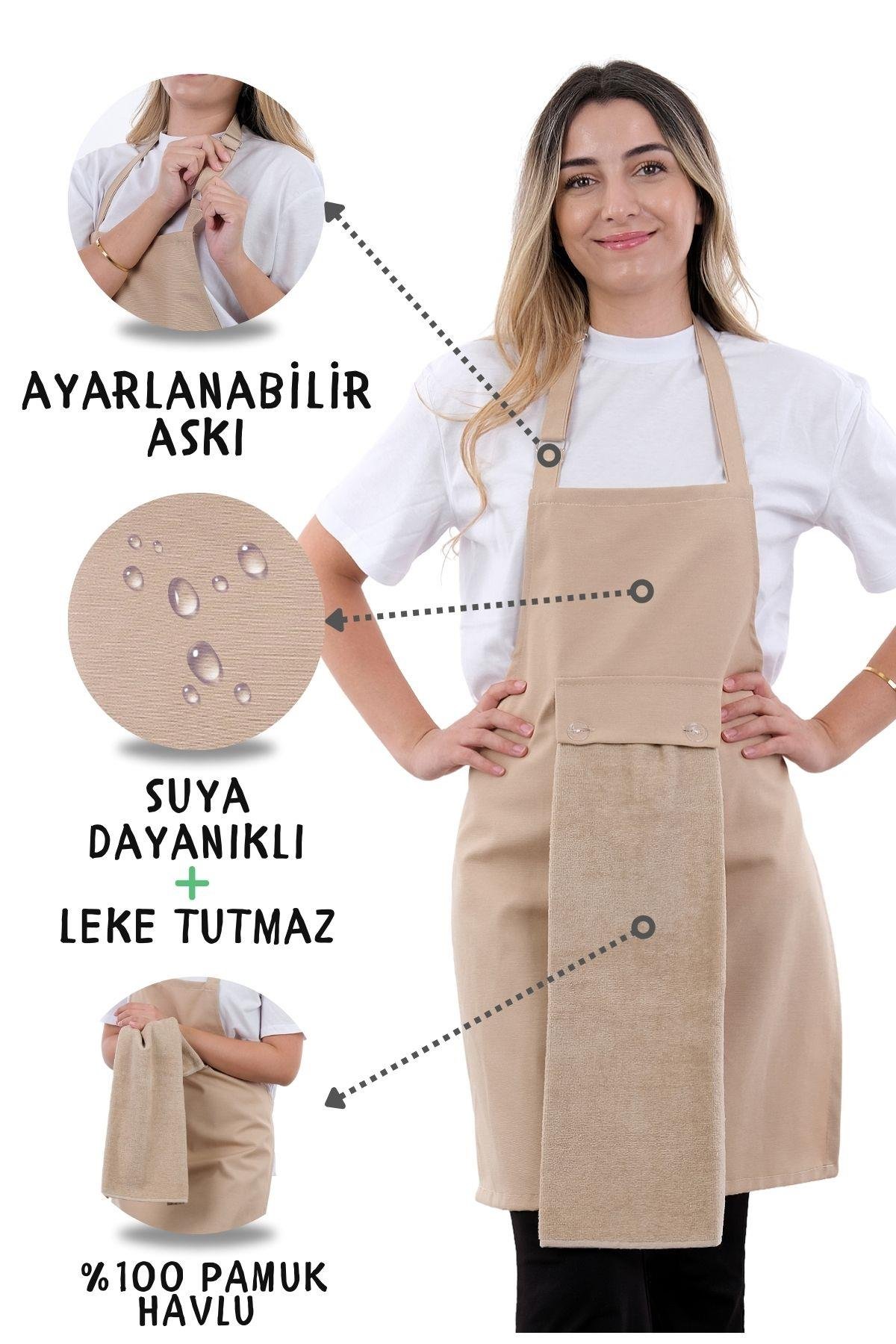 Star ayar askılı havlulu mutfak önlüğü seti (Havlulu önlük)