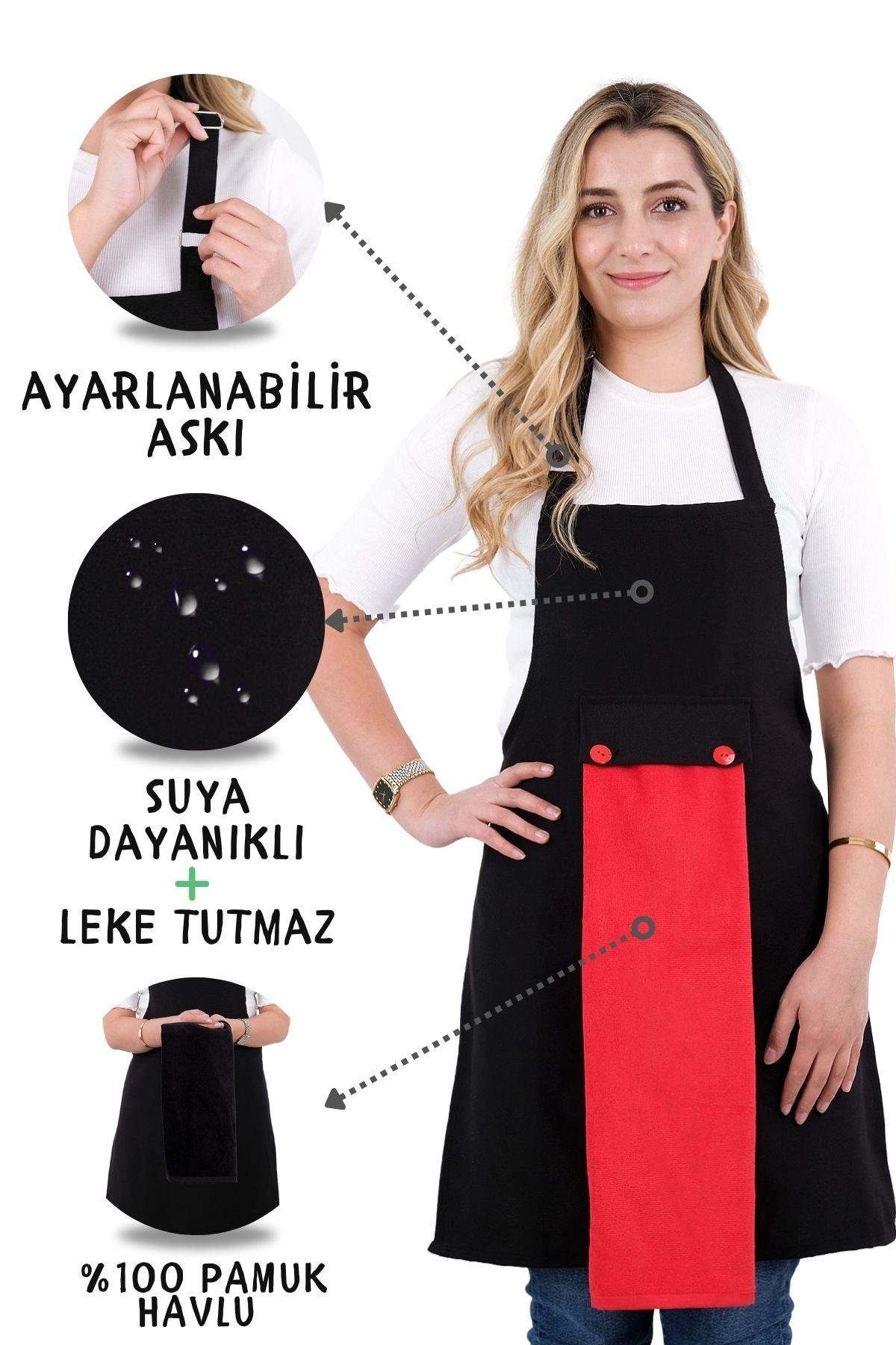 Star ayar askılı havlulu mutfak önlüğü seti (Havlulu önlük)