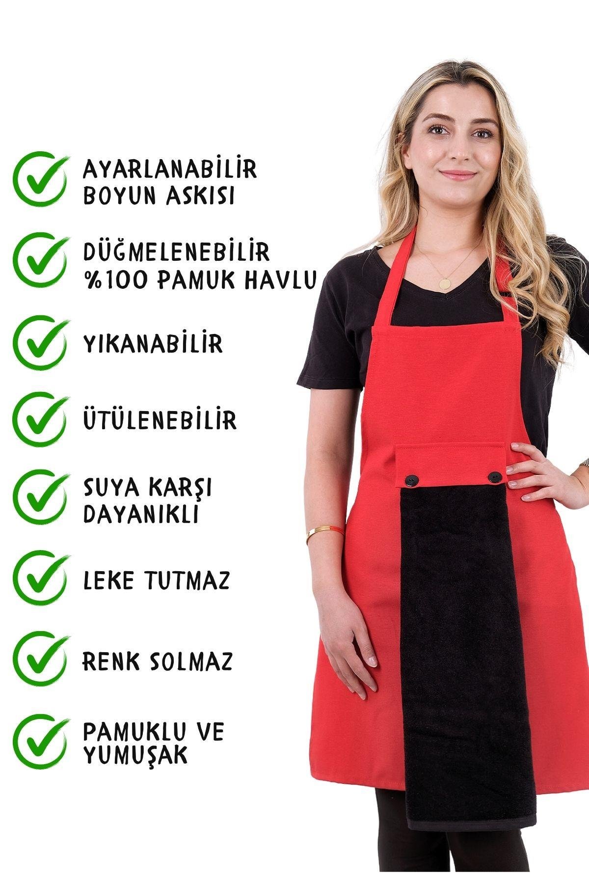 Star ayar askılı havlulu mutfak önlüğü seti (Havlulu önlük)
