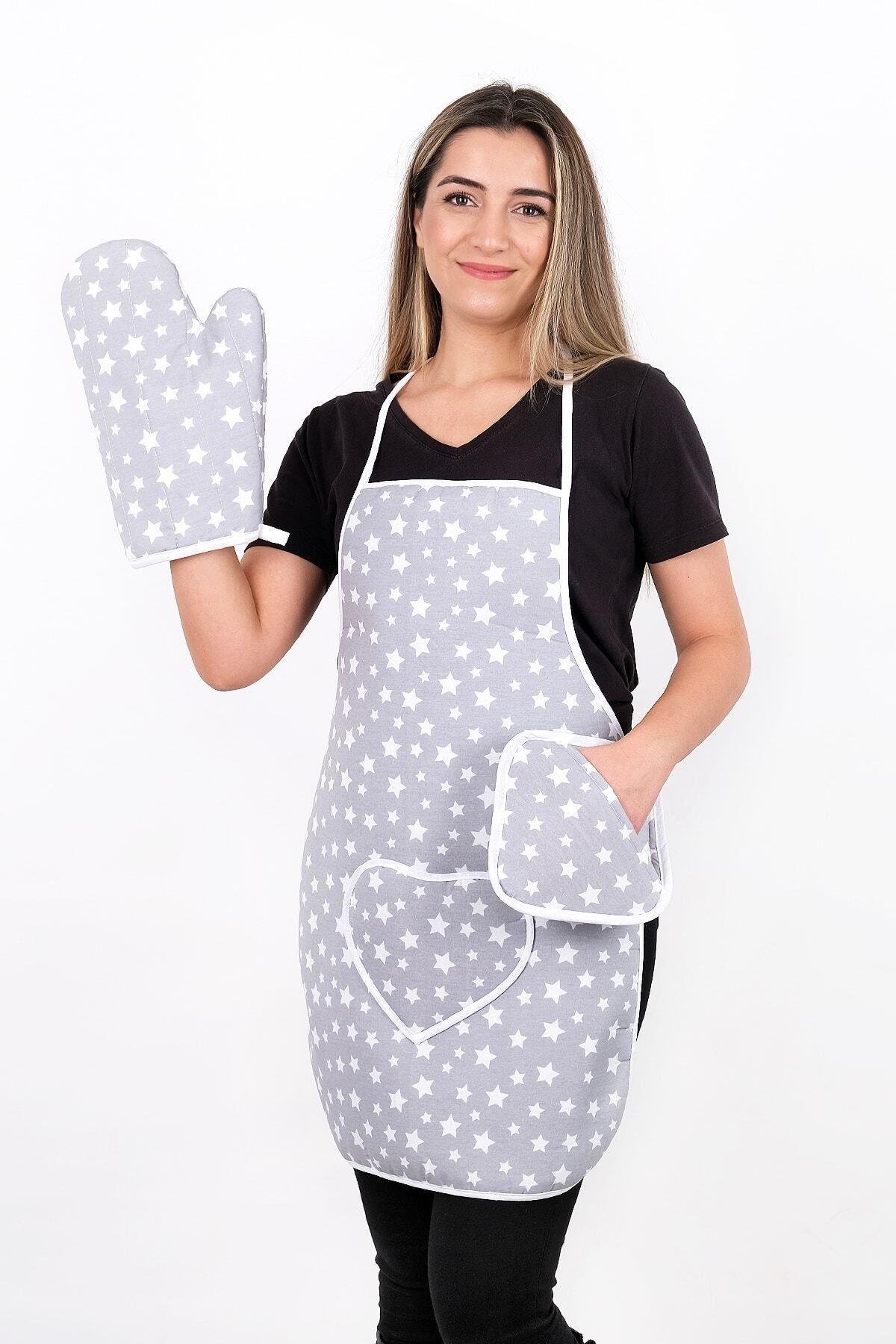 Trendy 3lü Set Sıvı Su Geçirmez Mutfak Önlüğü, Isıya Dayanıklı Fırın Eldiveni Ve Tutacak Takımı