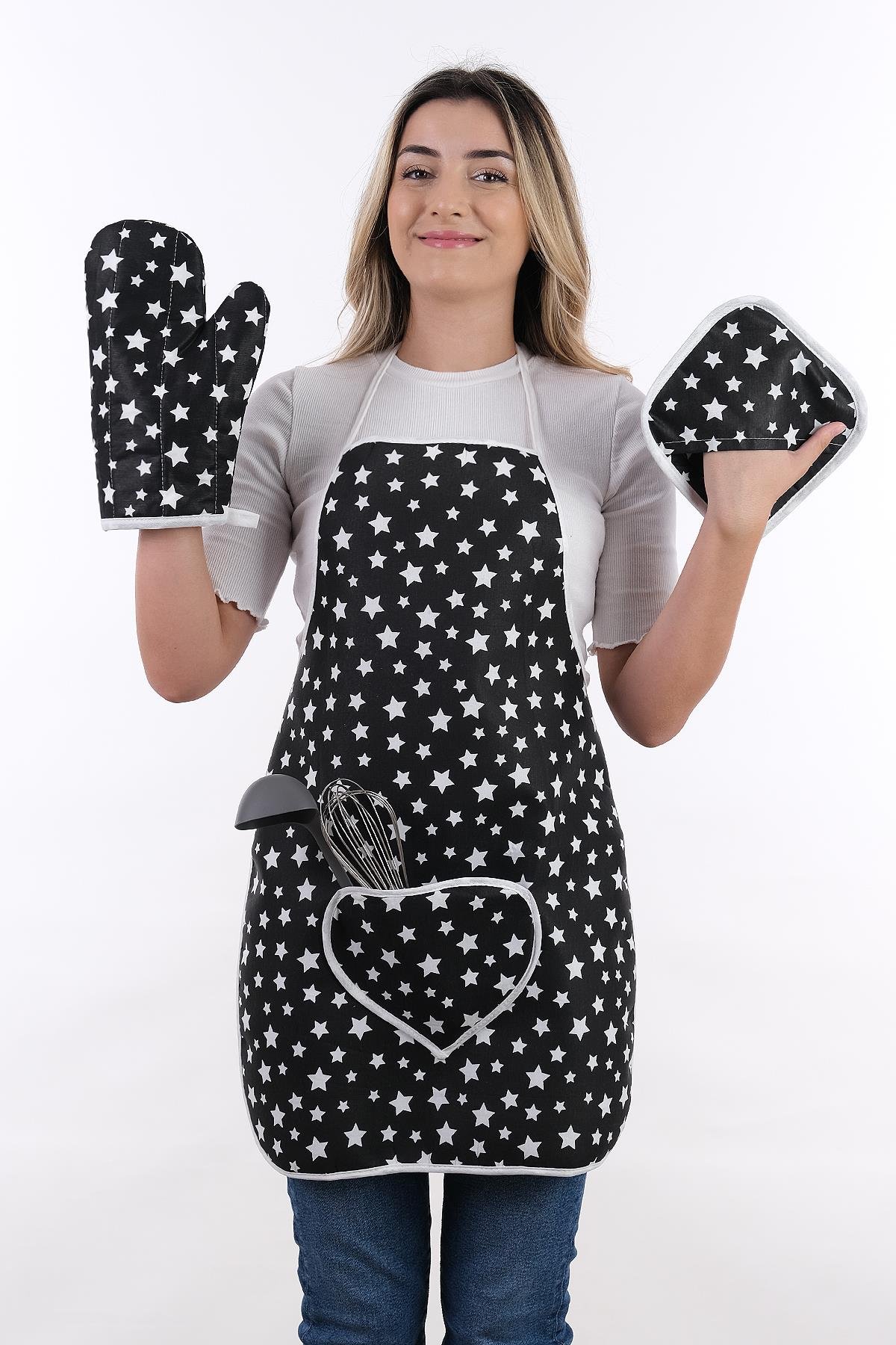 Trendy 3lü Set Sıvı Su Geçirmez Mutfak Önlüğü, Isıya Dayanıklı Fırın Eldiveni Ve Tutacak Takımı