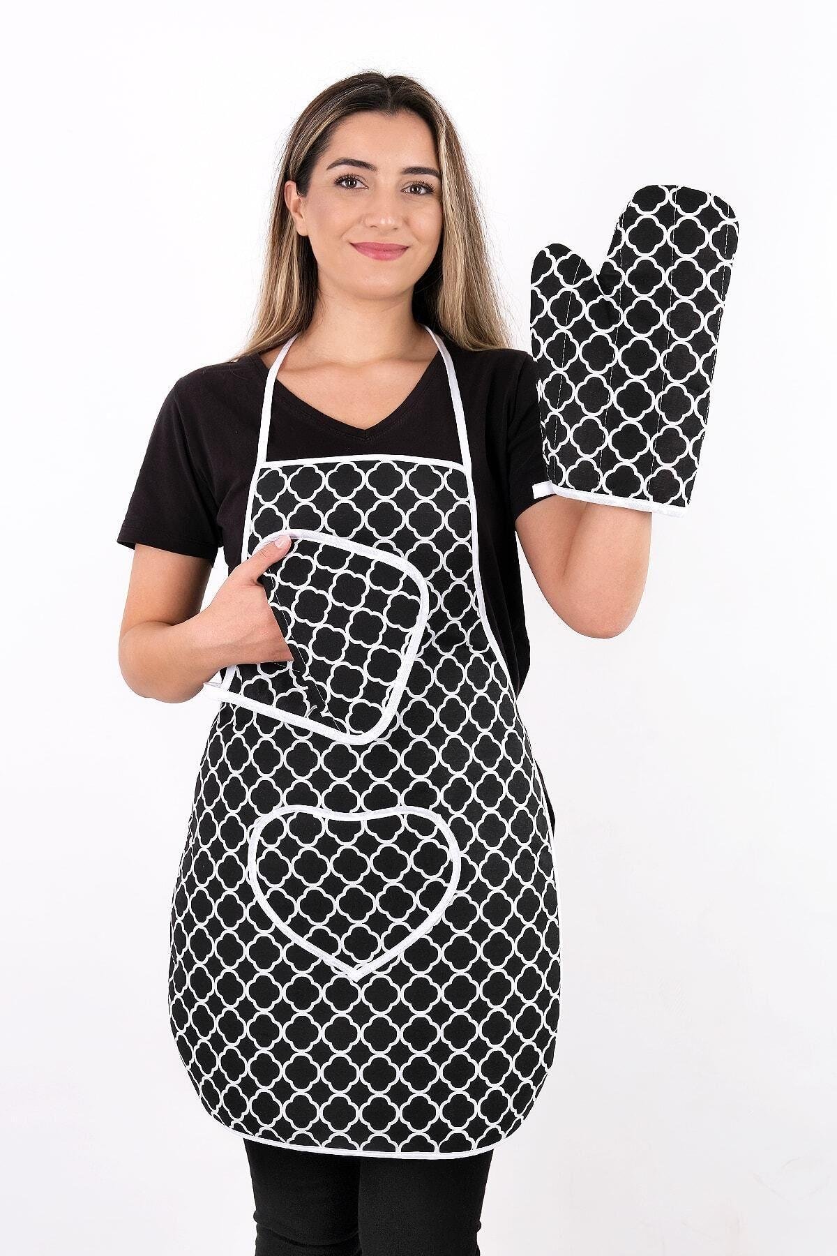 Trendy 3lü Set Sıvı Su Geçirmez Mutfak Önlüğü, Isıya Dayanıklı Fırın Eldiveni Ve Tutacak Takımı