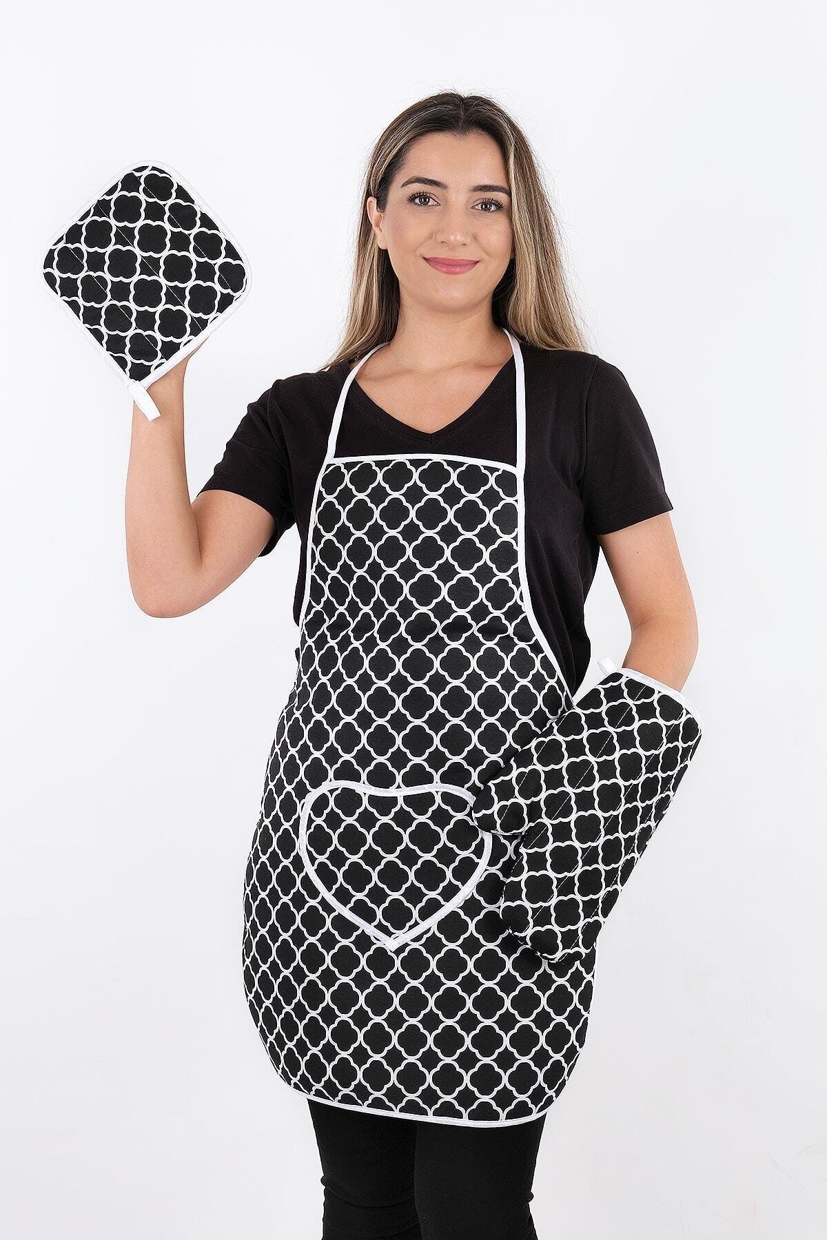 Trendy 3lü Set Sıvı Su Geçirmez Mutfak Önlüğü, Isıya Dayanıklı Fırın Eldiveni Ve Tutacak Takımı