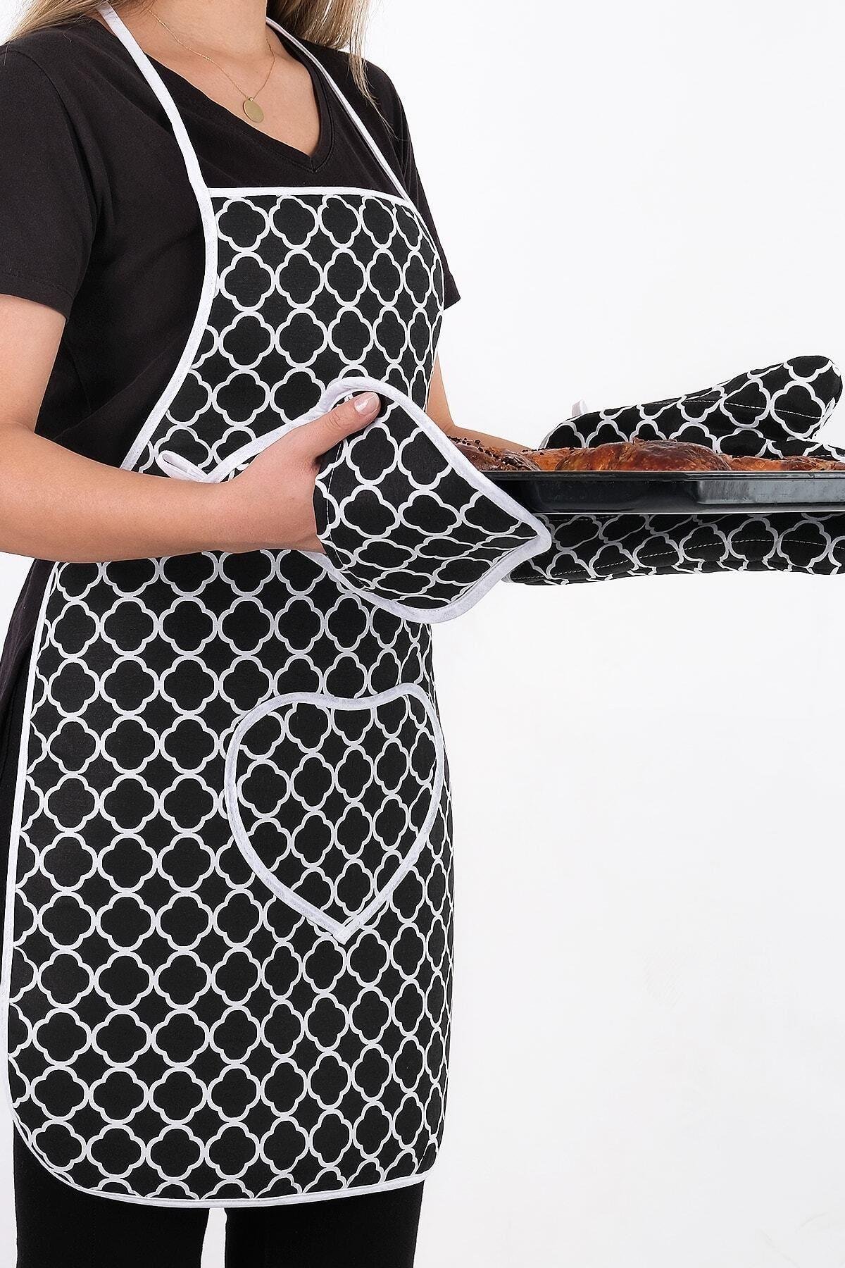 Trendy 3lü Set Sıvı Su Geçirmez Mutfak Önlüğü, Isıya Dayanıklı Fırın Eldiveni Ve Tutacak Takımı