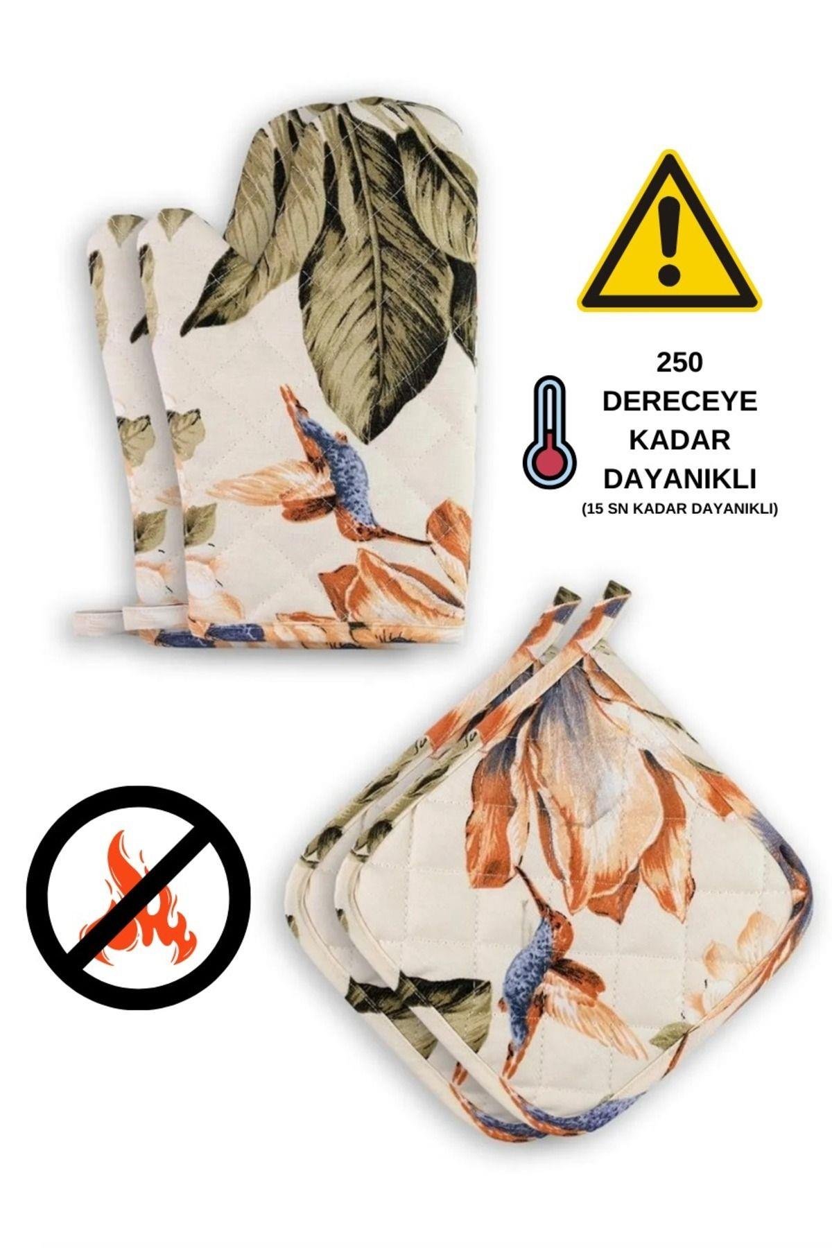 Yanmaz Ve Isıya Dayanıklı Fırın Eldiveni Ve Tutacak (2 ELDİVEN, 2 TUTACAK)