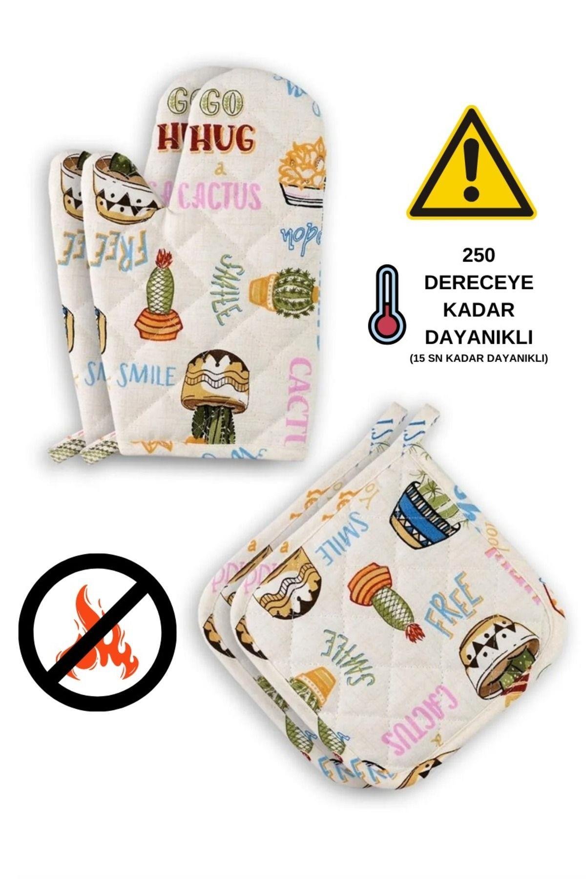 Yanmaz Ve Isıya Dayanıklı Fırın Eldiveni Ve Tutacak (2 ELDİVEN, 2 TUTACAK)