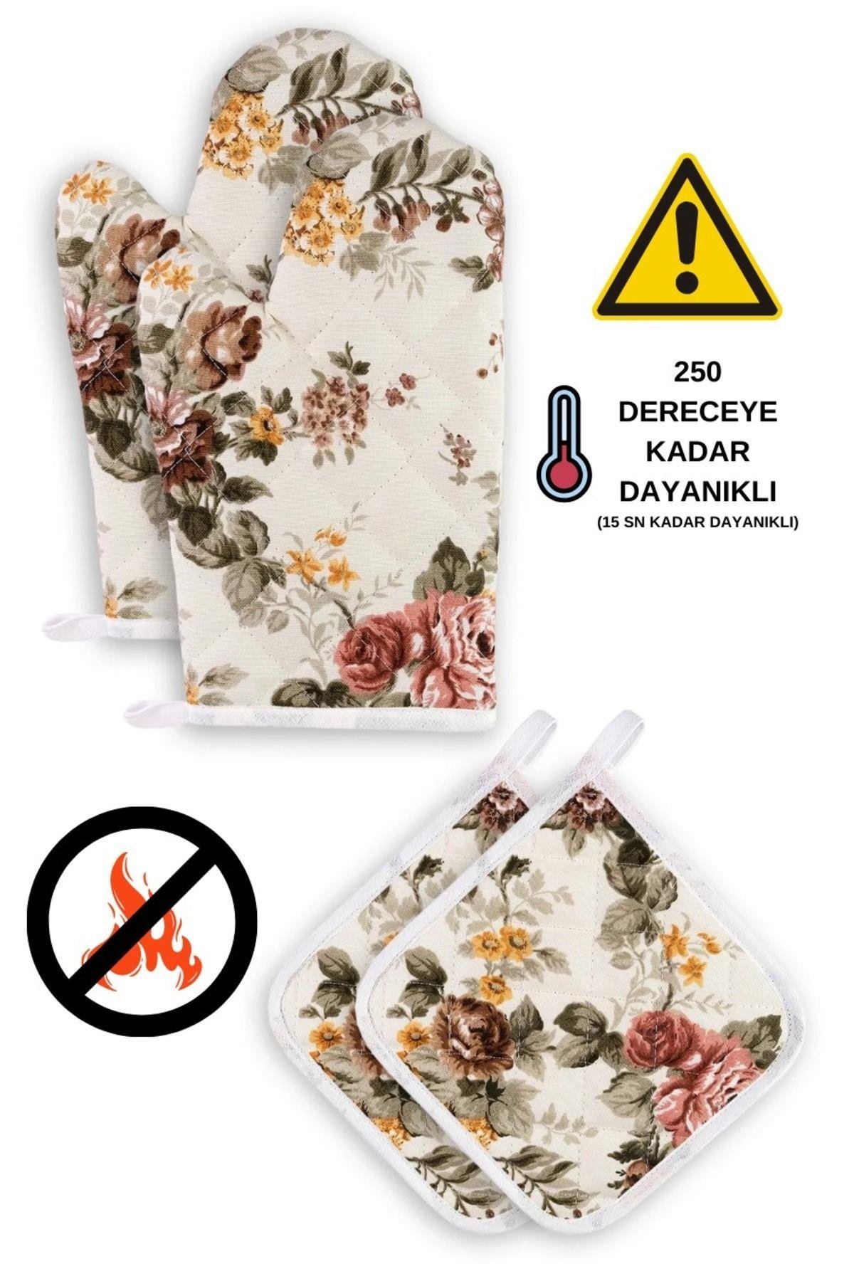 Yanmaz Ve Isıya Dayanıklı Fırın Eldiveni Ve Tutacak (2 ELDİVEN, 2 TUTACAK)