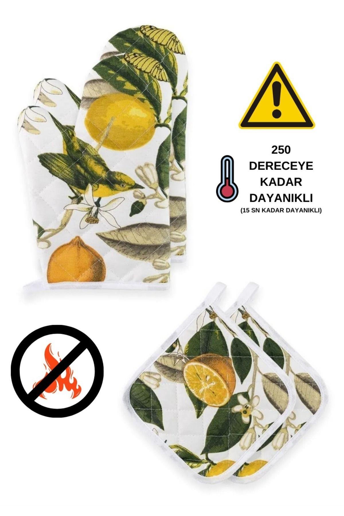 Yanmaz Ve Isıya Dayanıklı Fırın Eldiveni Ve Tutacak (2 ELDİVEN, 2 TUTACAK)
