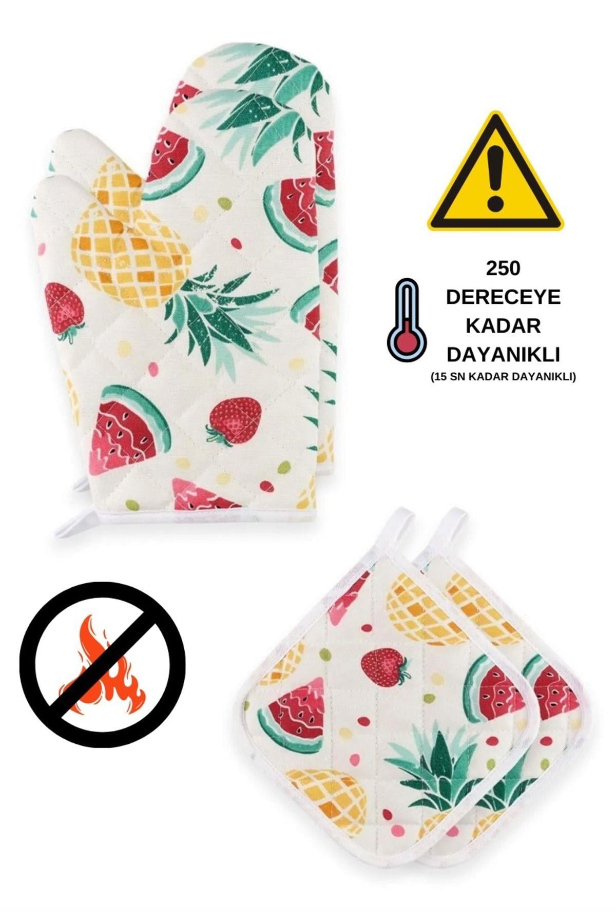 Yanmaz Ve Isıya Dayanıklı Fırın Eldiveni Ve Tutacak (2 ELDİVEN, 2 TUTACAK)