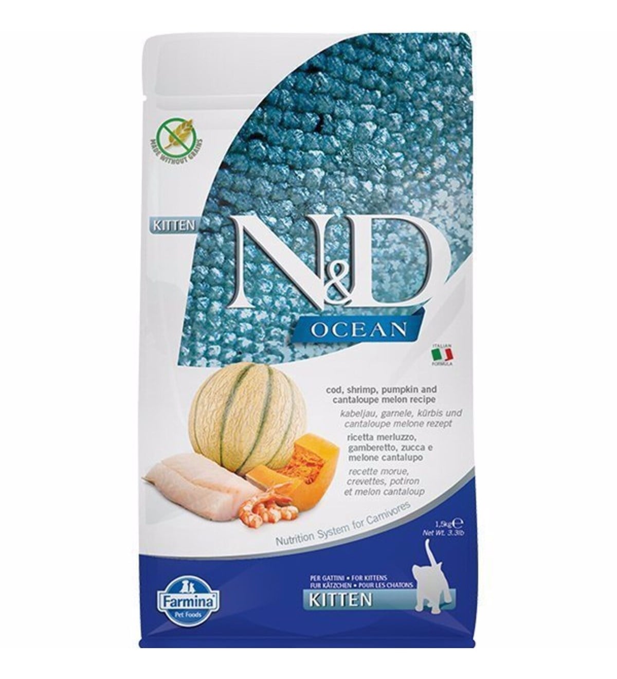 N&D Ocean Kitten Morina Balığı Karides Balkabağı ve Kavun 1,5 kg
