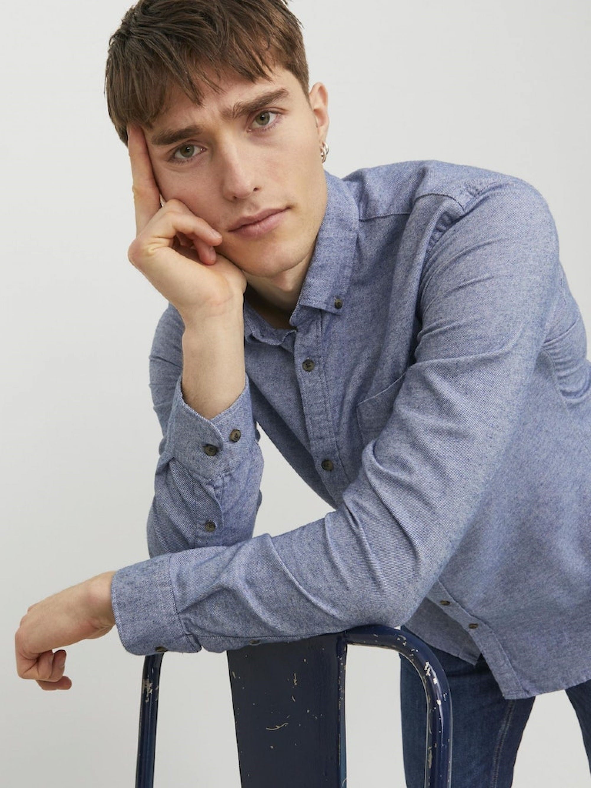 JACK & JONES JJECLASSIC MELANGE SHIRT LS NOOS Faded Denim 12235974-FA