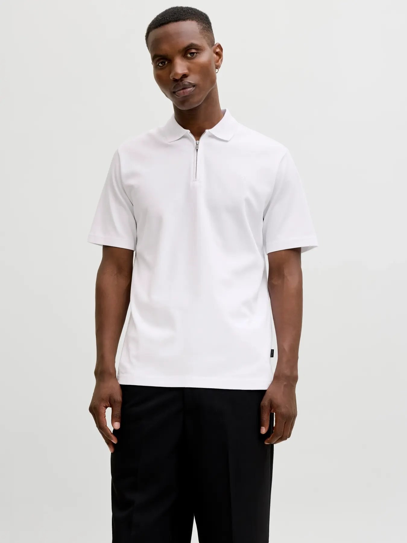 JACK & JONES JPRBLAETHAN SS ZIP POLO T-SHIRT Bright White 12292992-BR