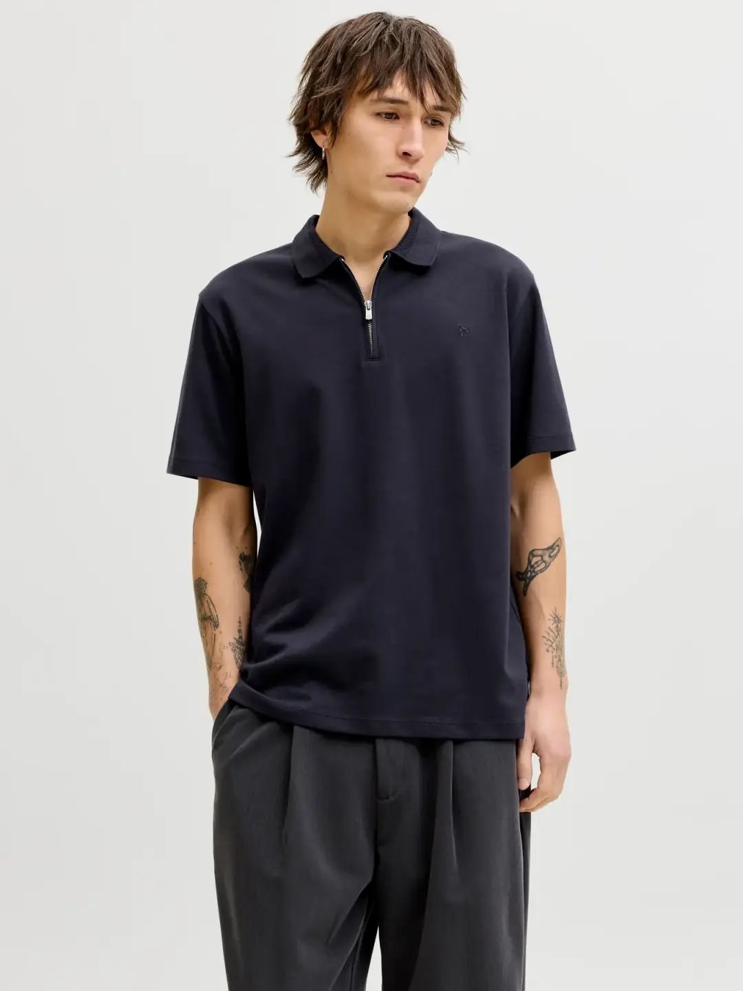 JACK & JONES JPRBLAETHAN SS ZIP POLO T-SHIRT Night Sky 12292992-NI
