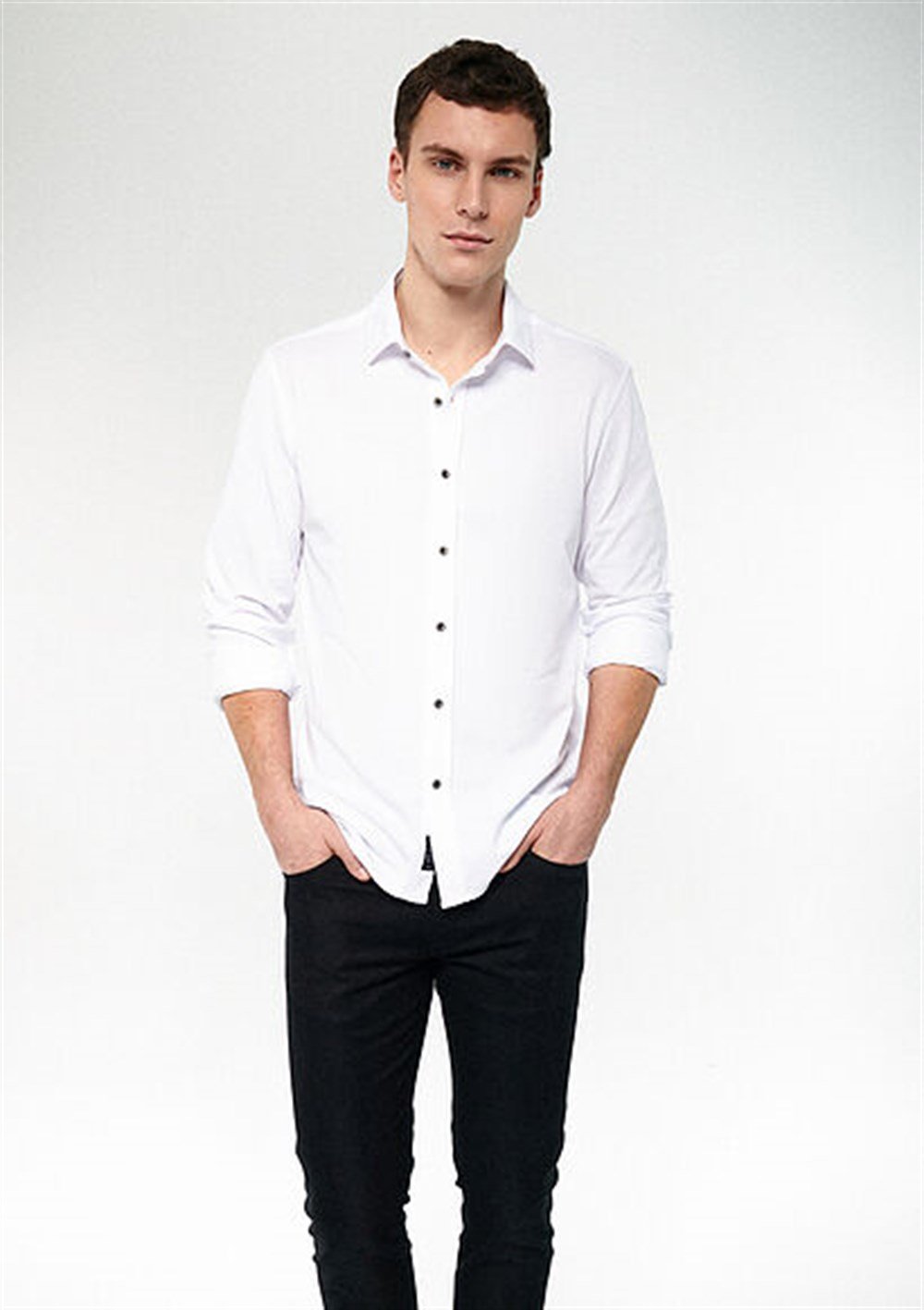 MAVİ BEYAZ ÖRME GÖMLEK M021638-620