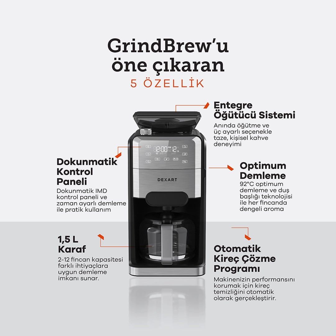 Dexart GrindBrew Öğütücülü Filtre Kahve Makinesi KC102CKahve Makineleri