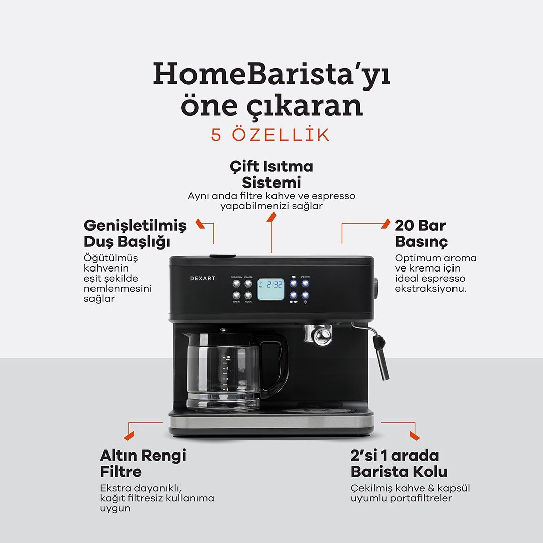 Dexart Home Barista 3-in-1 Filtre Kahve & Espresso MakinesiKahve Makineleri