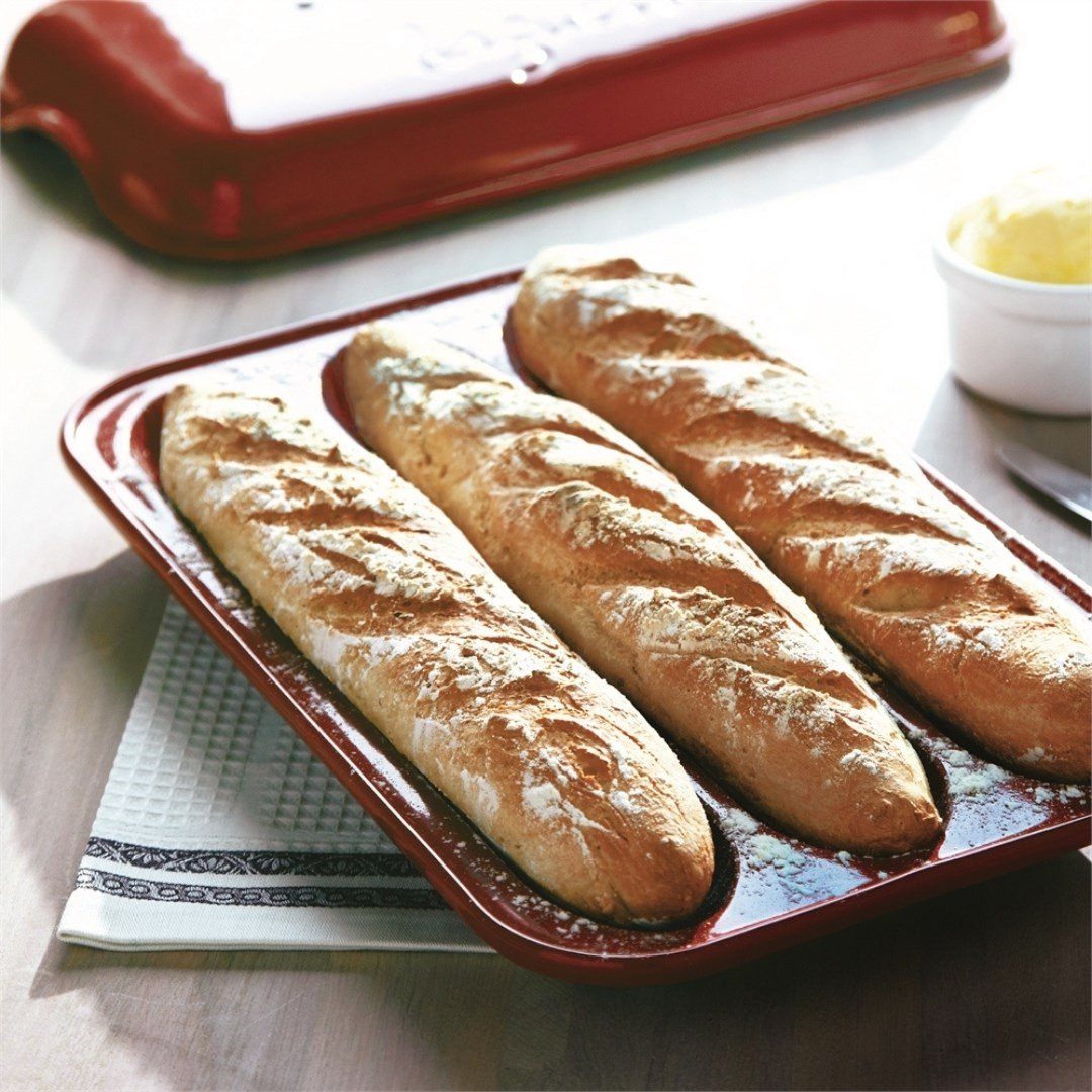 Emile Henry 3 Lü Baget Ekmek Kabı Dikdörtgen 39 X 23 Cm - KırmızıSeramik Fırın Kapları