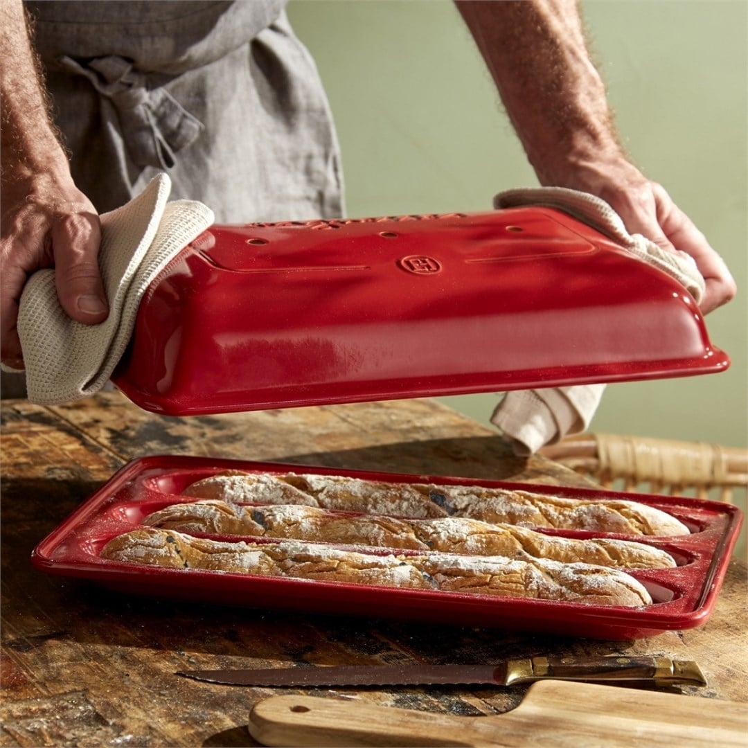 Emile Henry 3 Lü Baget Ekmek Kabı Dikdörtgen 39 X 23 Cm - KırmızıSeramik Fırın Kapları
