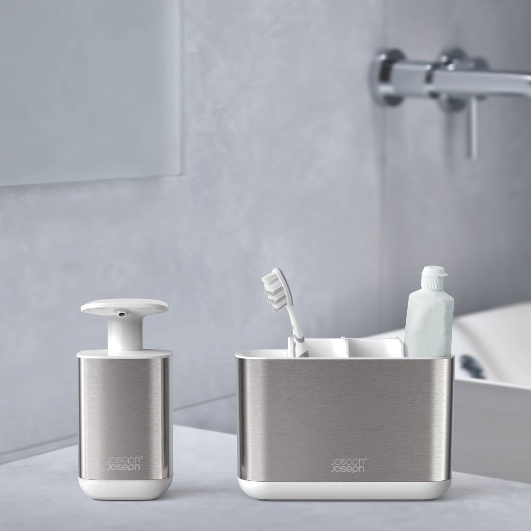 Joseph Joseph 2 Li Sıvı Sabunluk ve Lavabo Düzenleme Seti - Beyaz ÇelikBanyo Aksesuarları