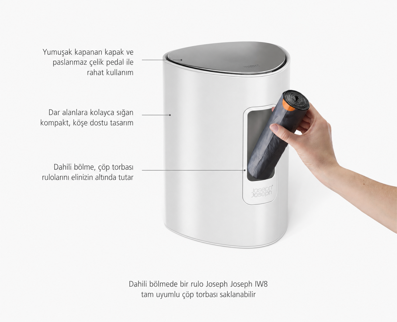 Joseph Joseph EasyStore 5 L Pedallı Çöp Kovası - Beyaz/ÇelikÇöp Kovaları
