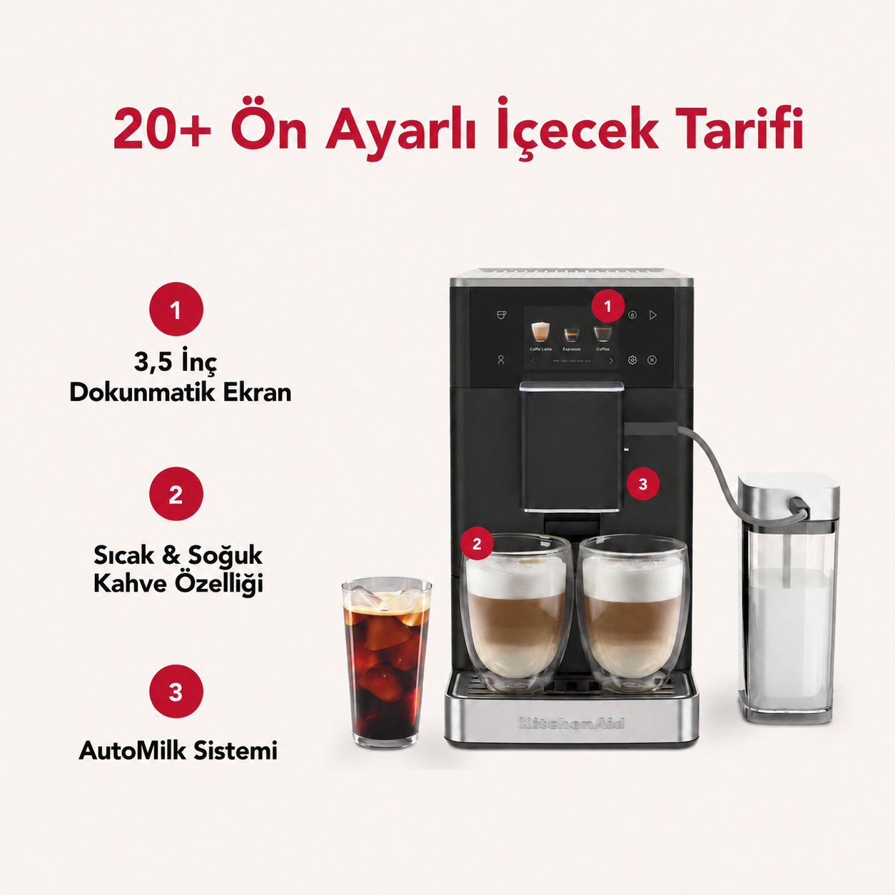KitchenAid Tam Otomatik Espresso Makinesi KF4 Buzlu Kahve Özellikli - Porcelain WhiteEspresso Makinesi