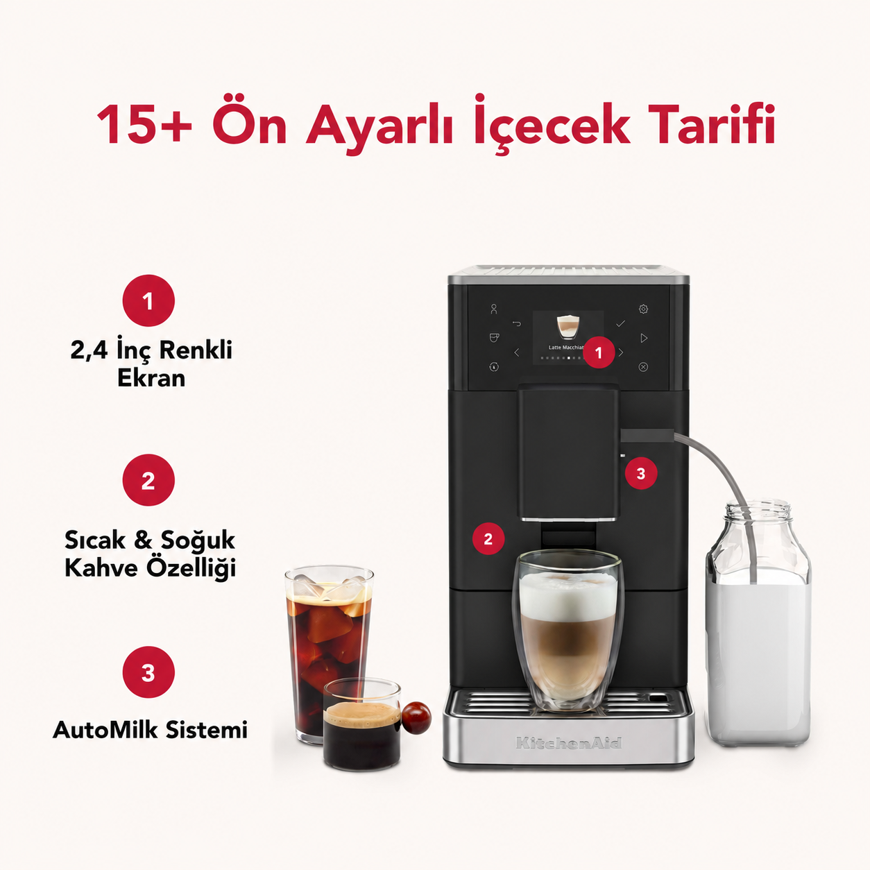 KitchenAid Tam Otomatik Espresso Makinesi KF3 Buzlu Kahve Özellikli - Matte BlackEspresso Makinesi