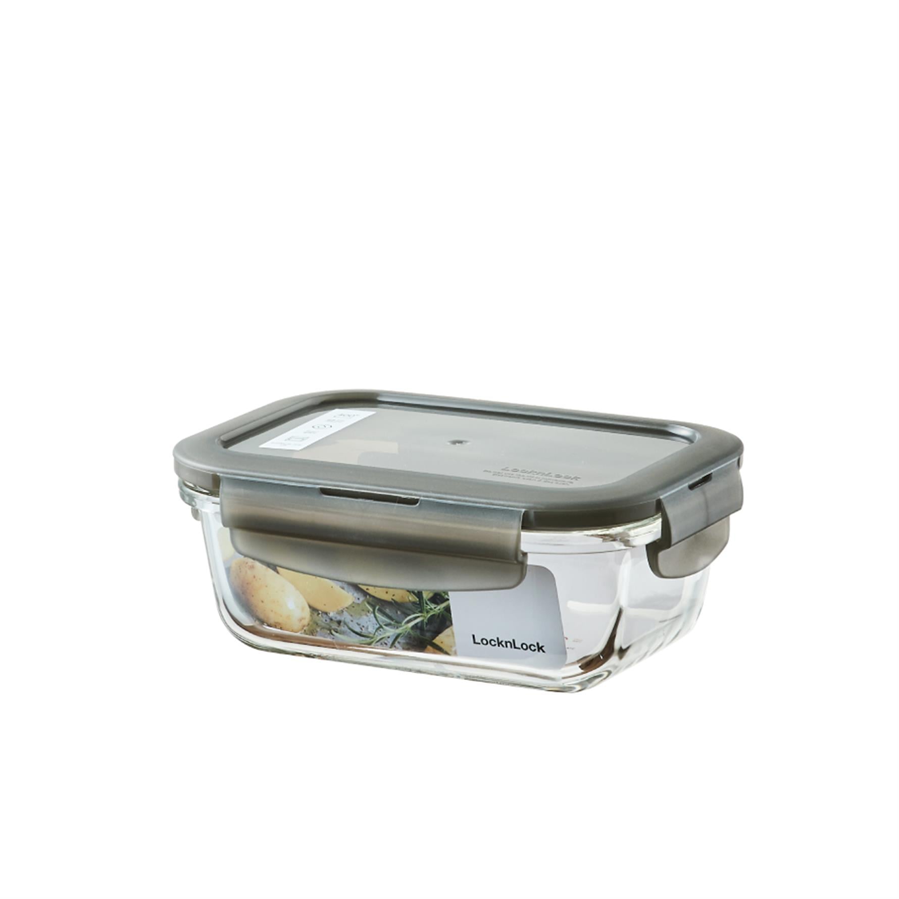 LocknLock Euro İki Bölmeli Fırın & Saklama Kabı Kilitli Dörtgen 380 ml Gri