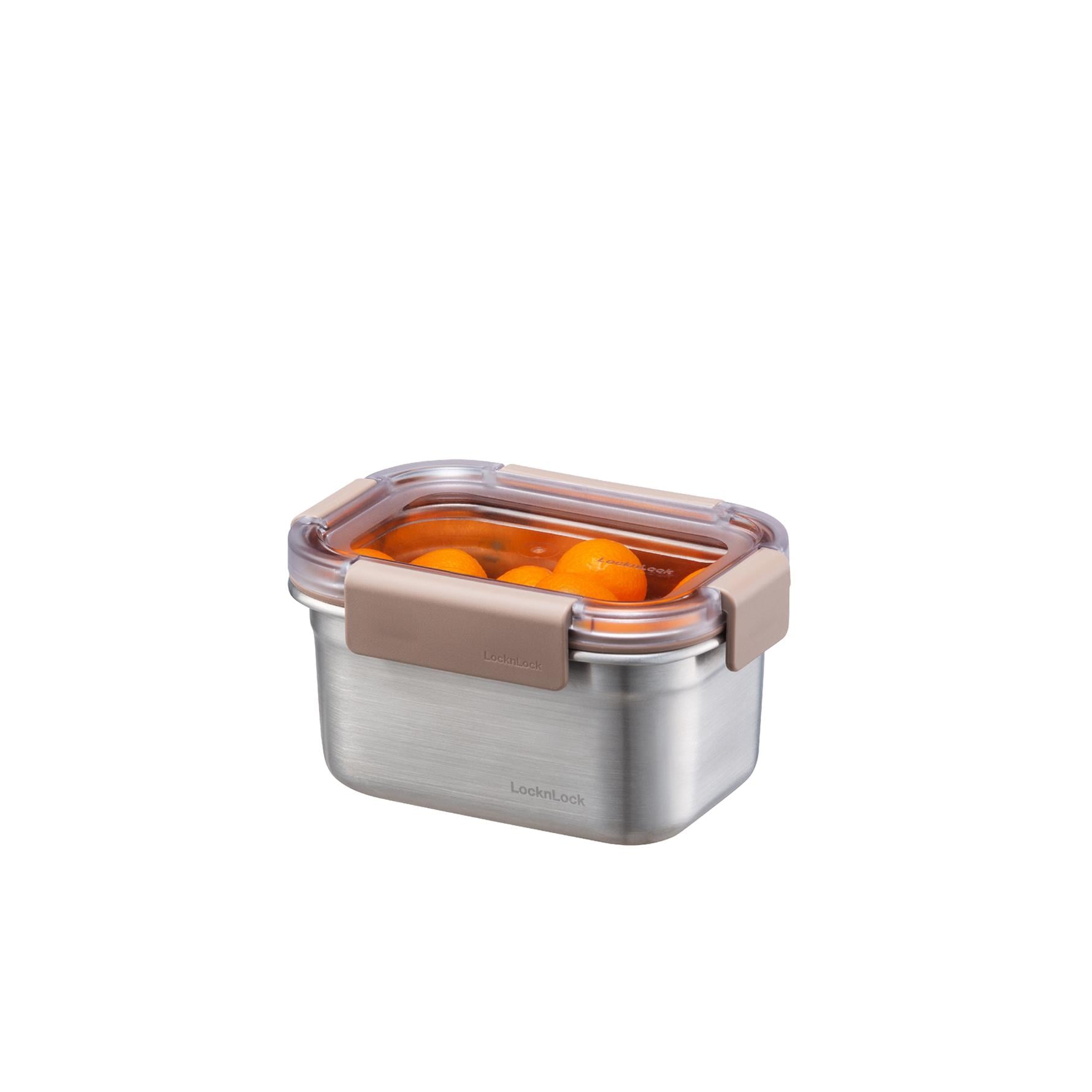 LocknLock Paslanmaz Çelik Fırın & Saklama Kabı Dörtgen Kilitli 520 ml - Kahverengi