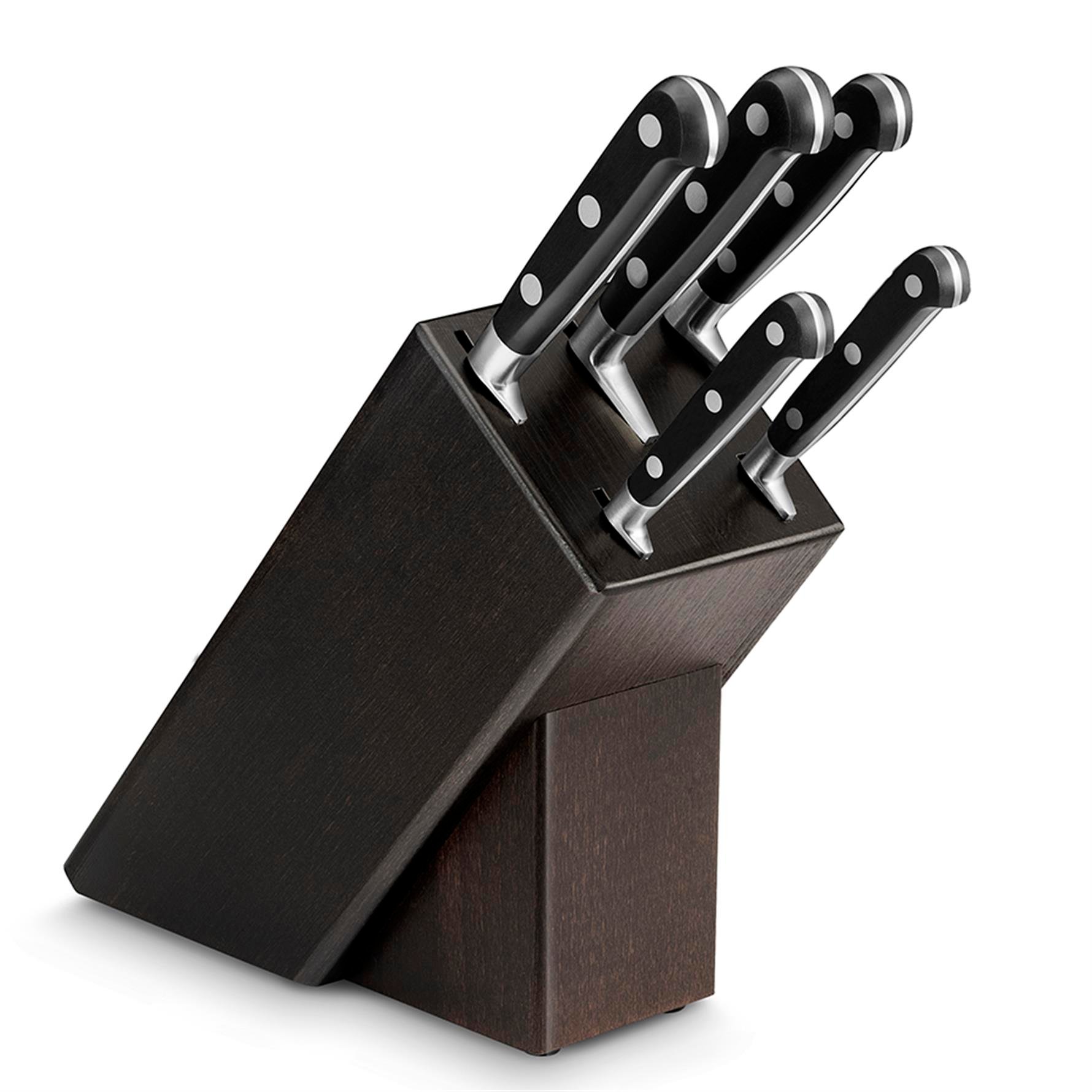 Sabatier Amboise Ahşap Blok+ 5 Ideal Rivets Inox  Dövme Bıçak Seti