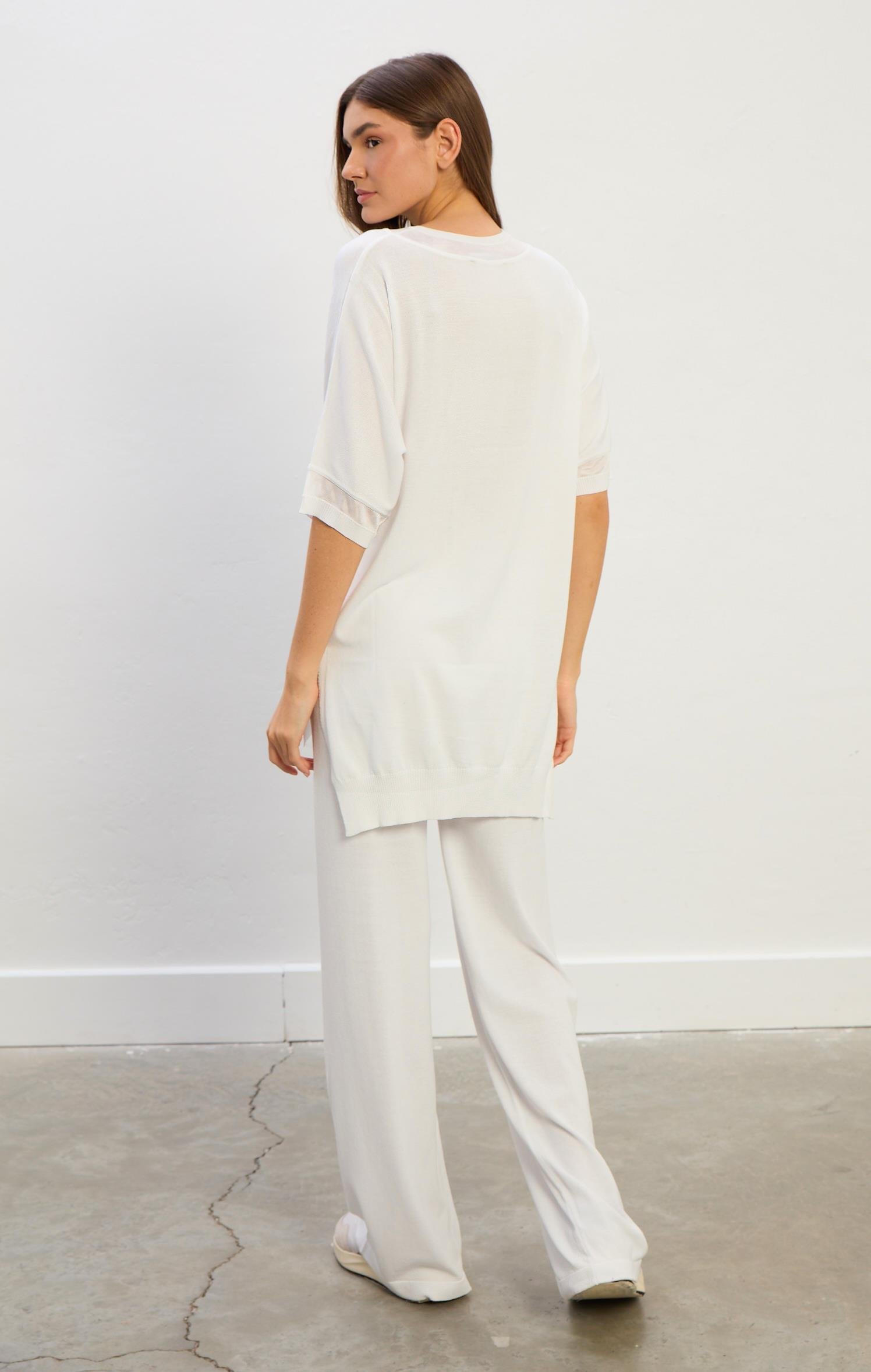 Amelia Yarım Kollu Triko Takım-Beyaz