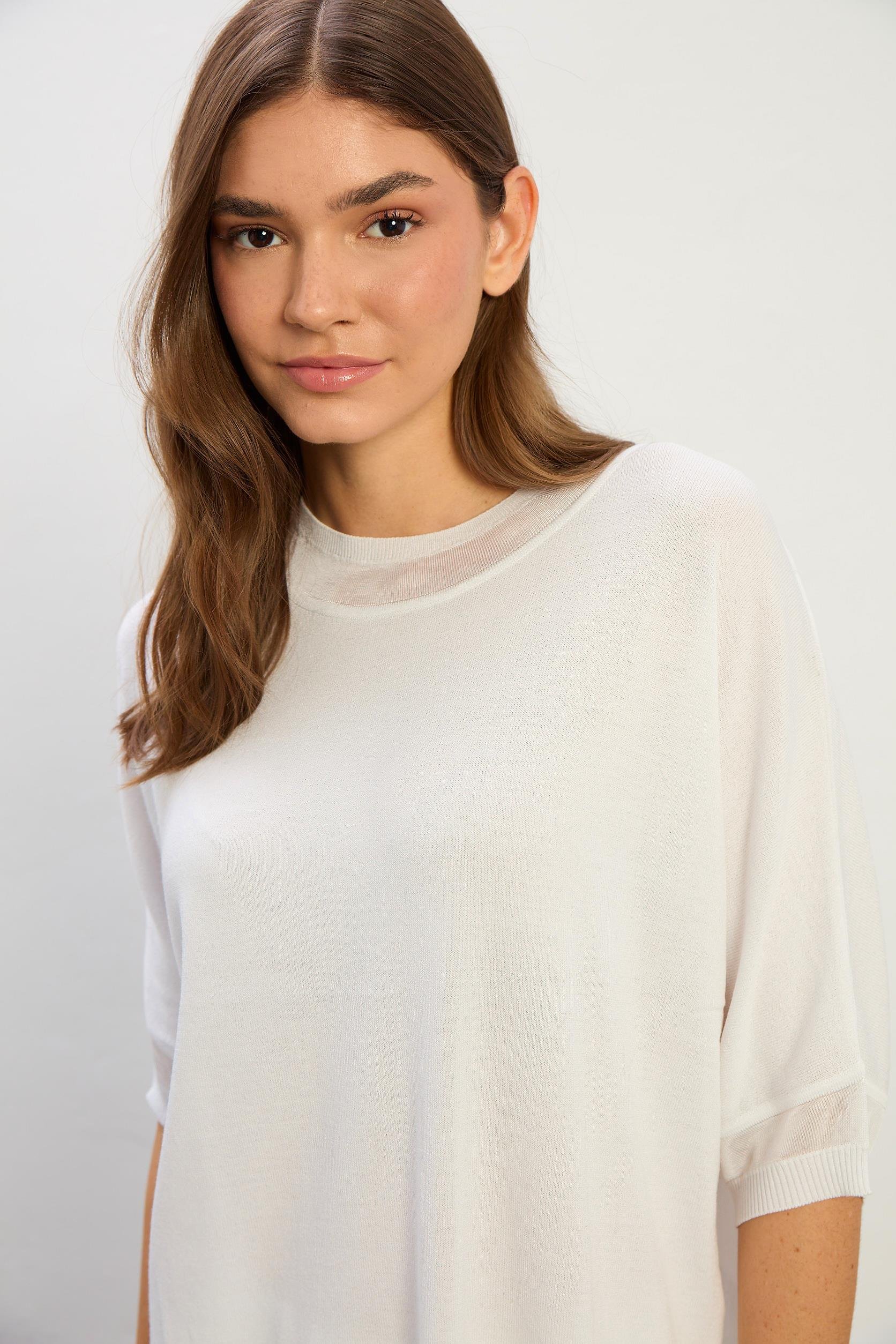 Amelia Yarım Kollu Triko Takım-Beyaz