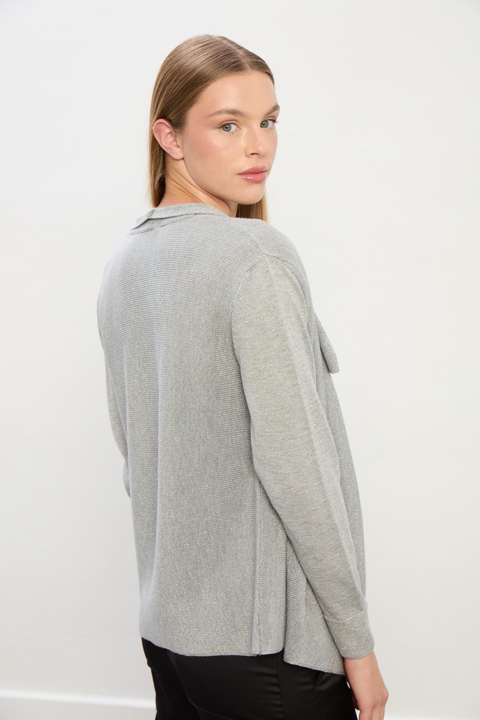 Ella Dökümlü Triko Hırka-Gri