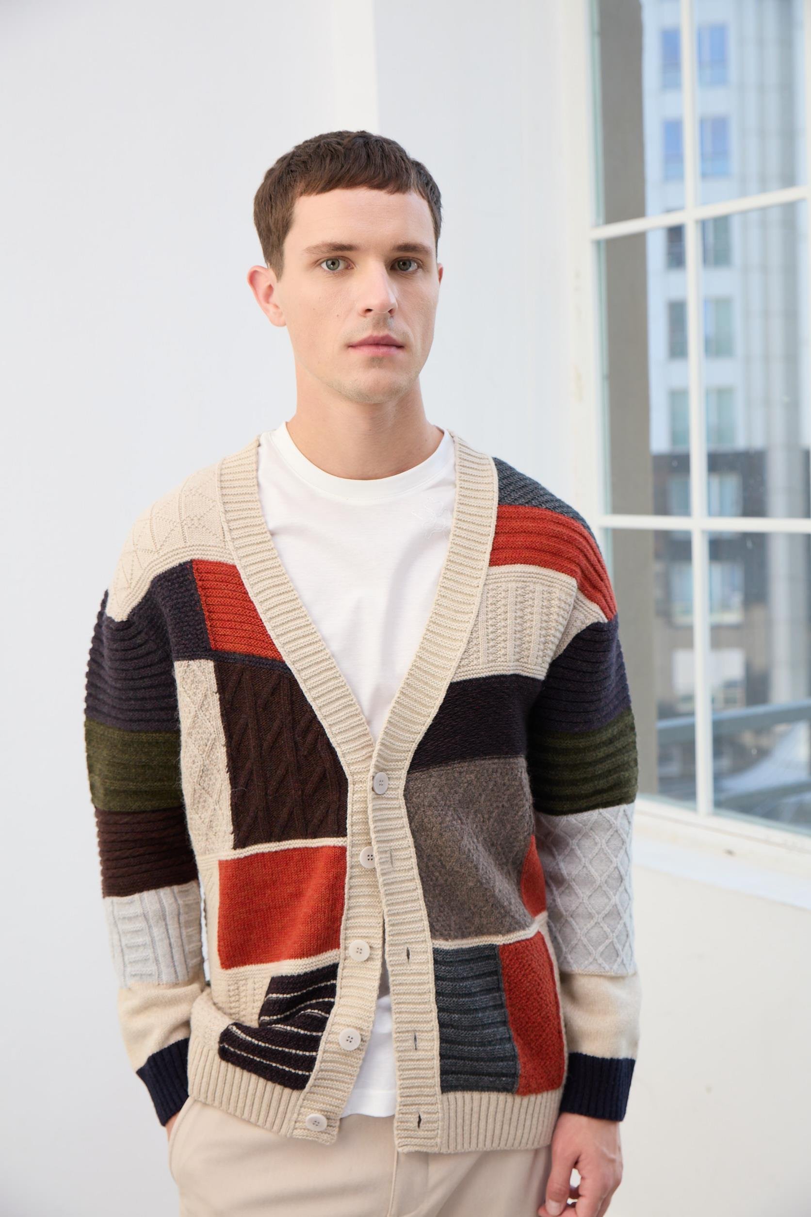 Oliver Patchwork Desenli Triko Hırka-Çok Renkli