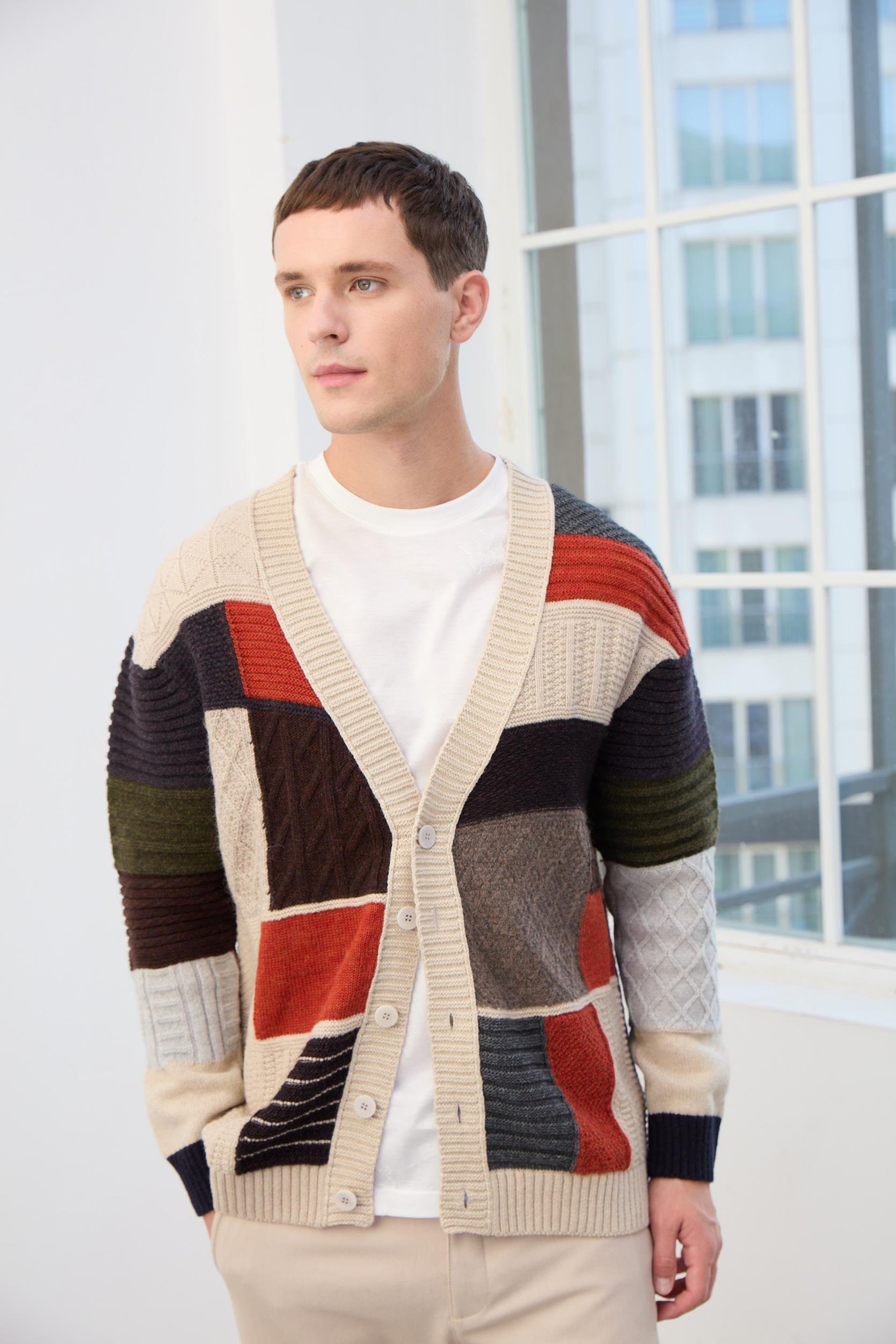 Oliver Patchwork Desenli Triko Hırka-Çok Renkli