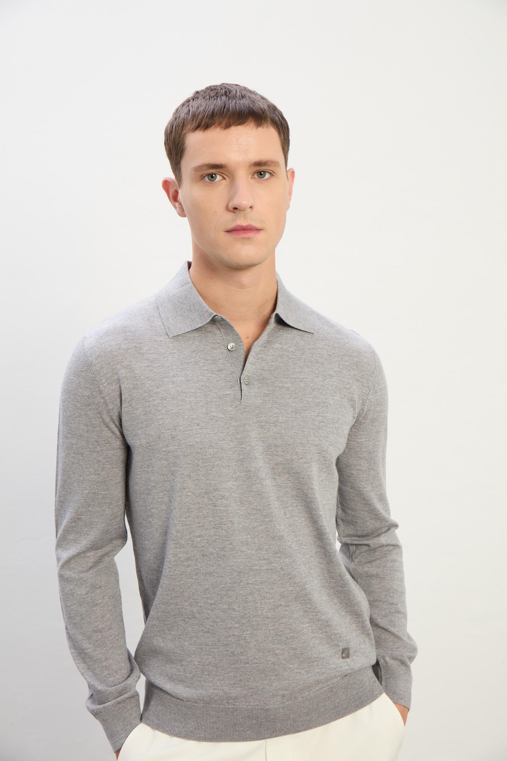 Owen Erkek Polo Yaka Triko Kazak-Gri