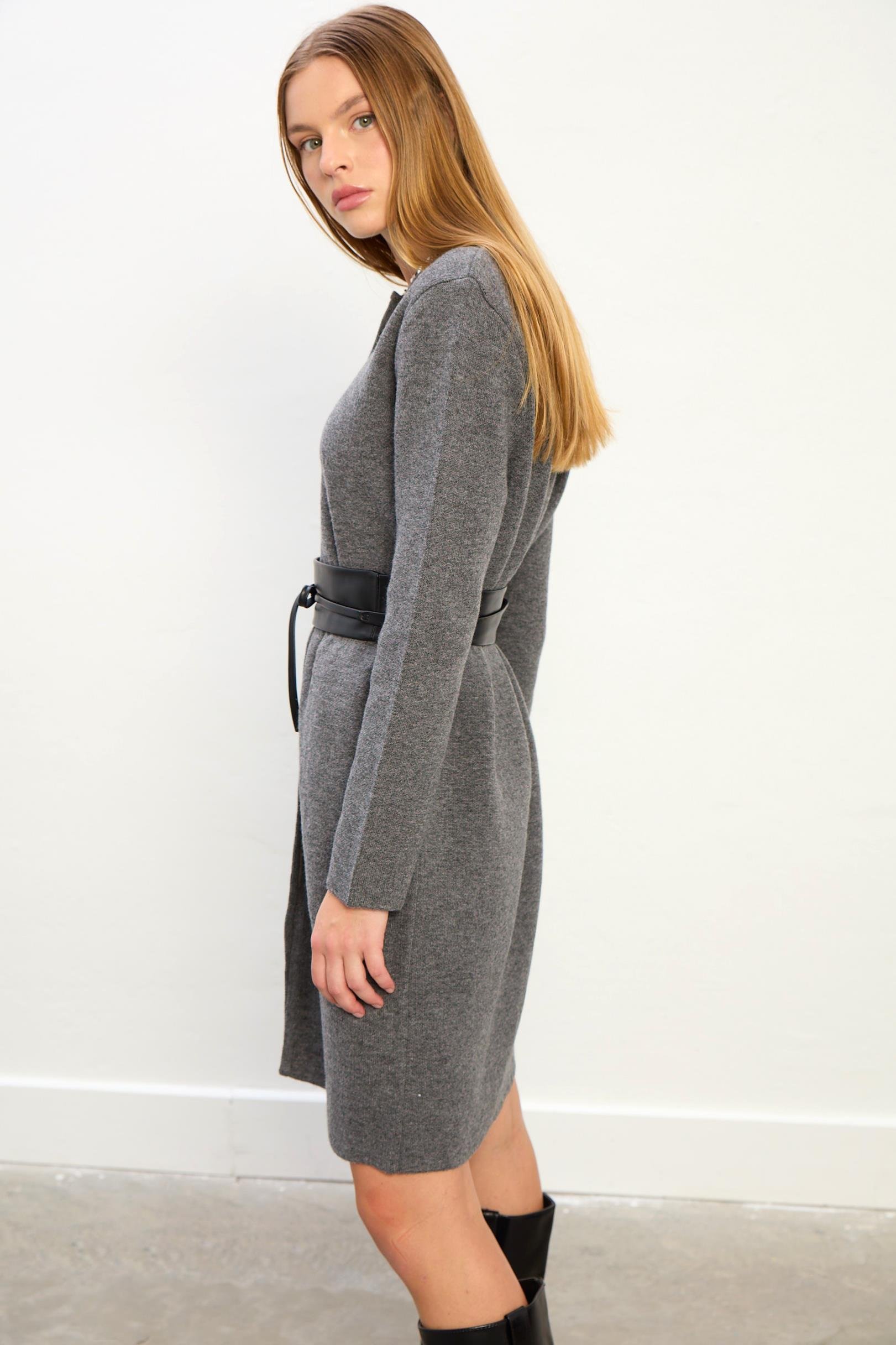 Sophia Uzun Triko Ceket-Gri