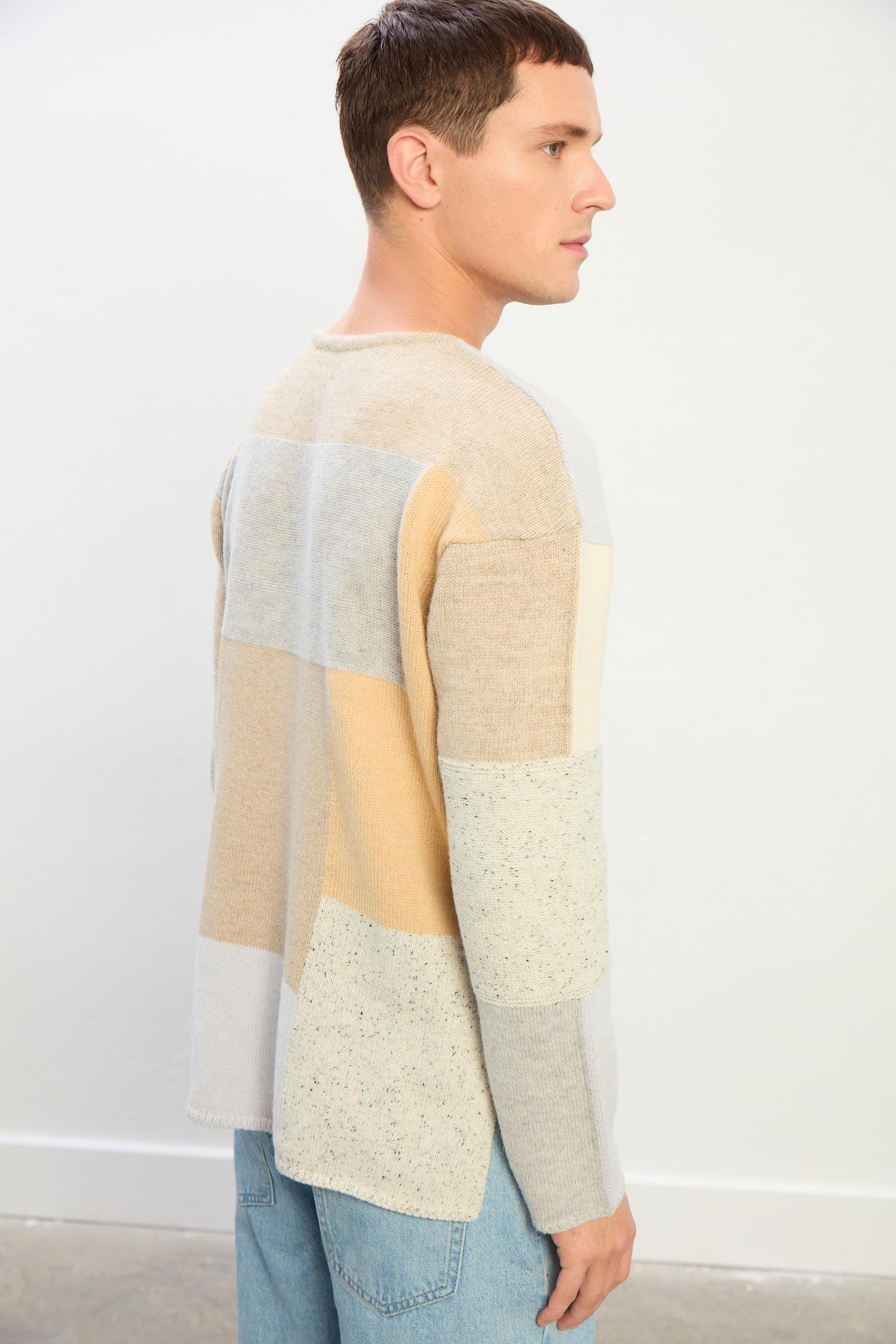 Zane Oversize Kayık Yaka Patchwork Uzun Kol Kazak-