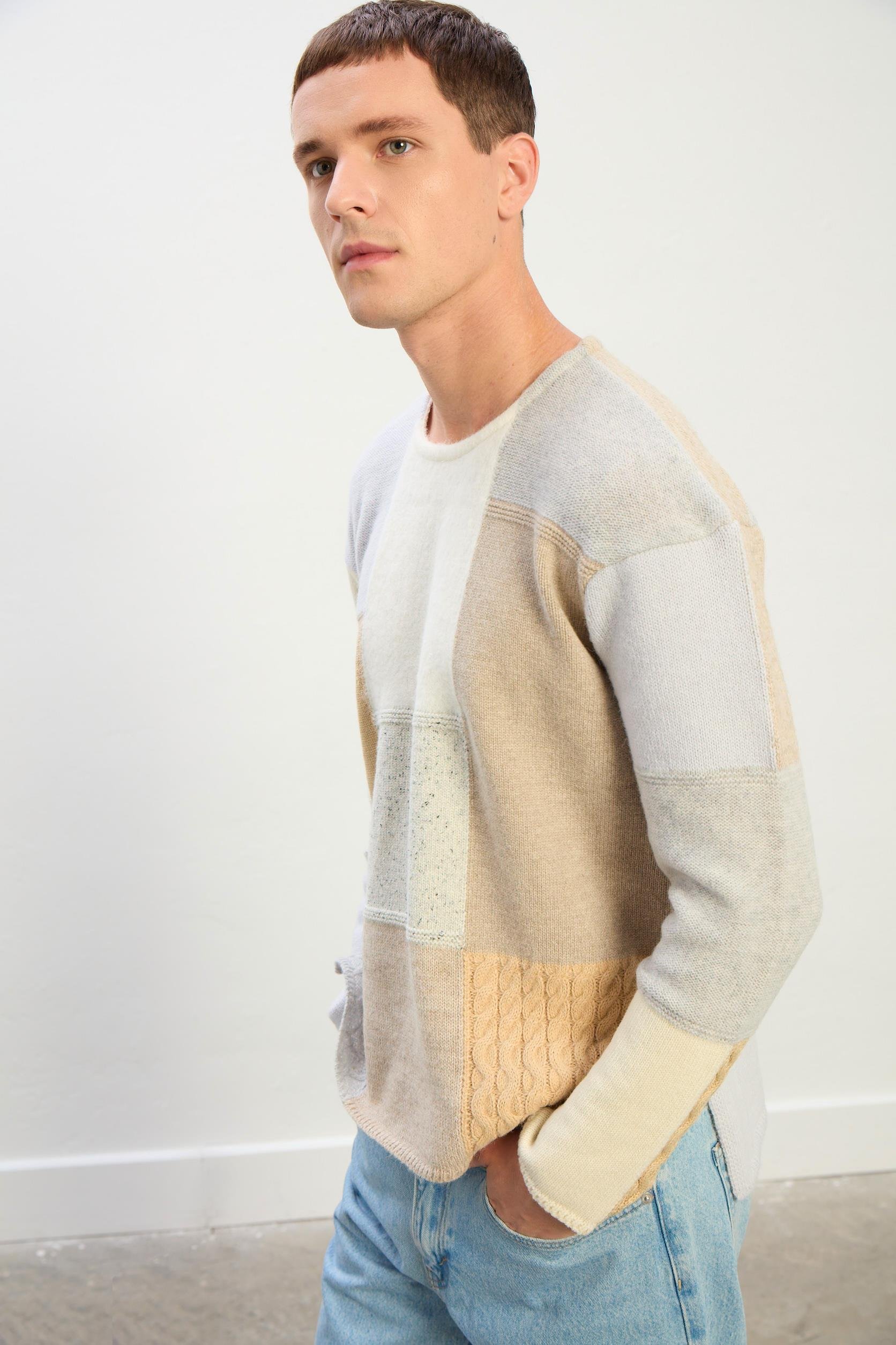Zane Oversize Kayık Yaka Patchwork Uzun Kol Kazak-