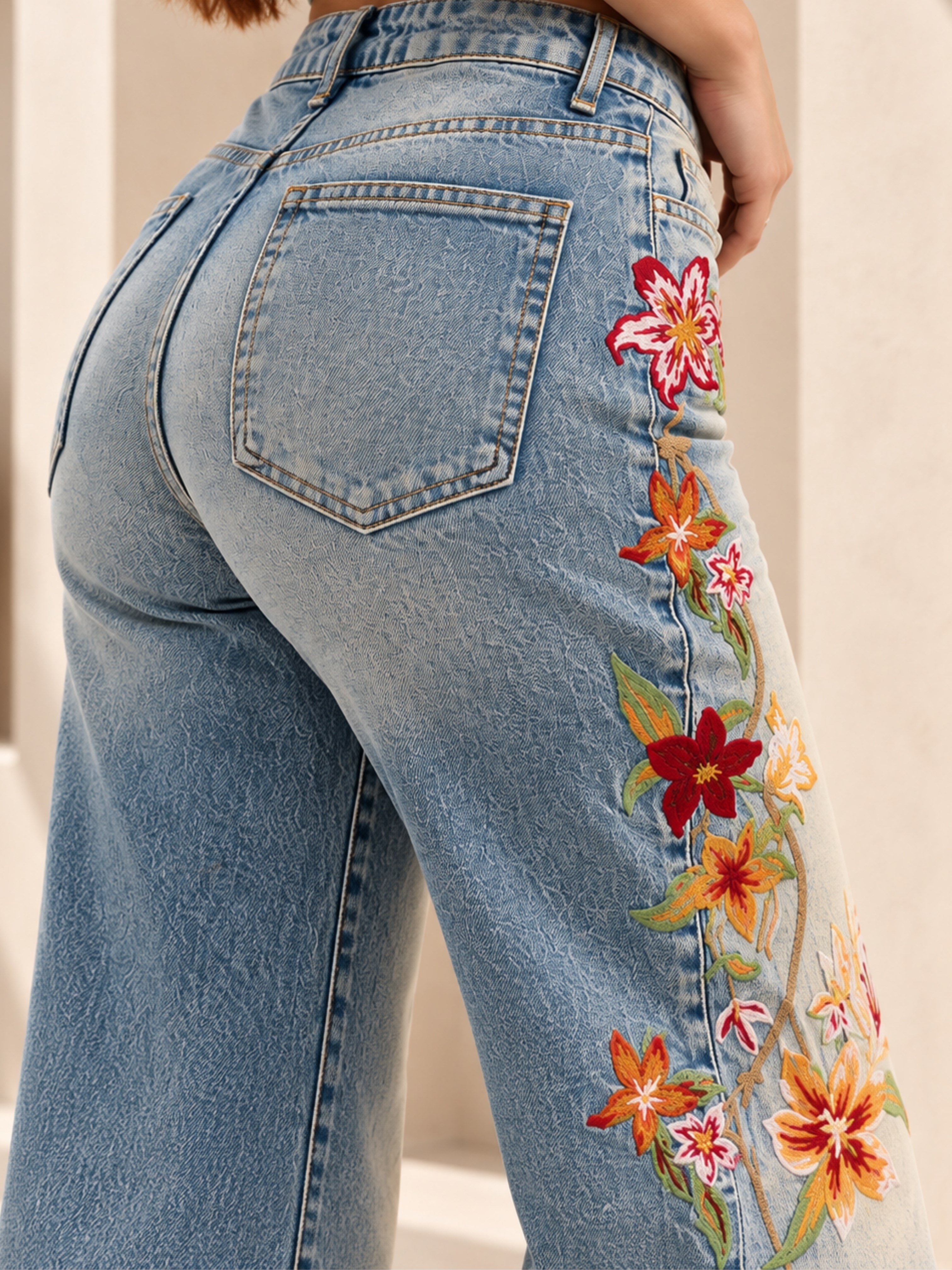 TEST Çiçekli İspanyol Jean Pantolon