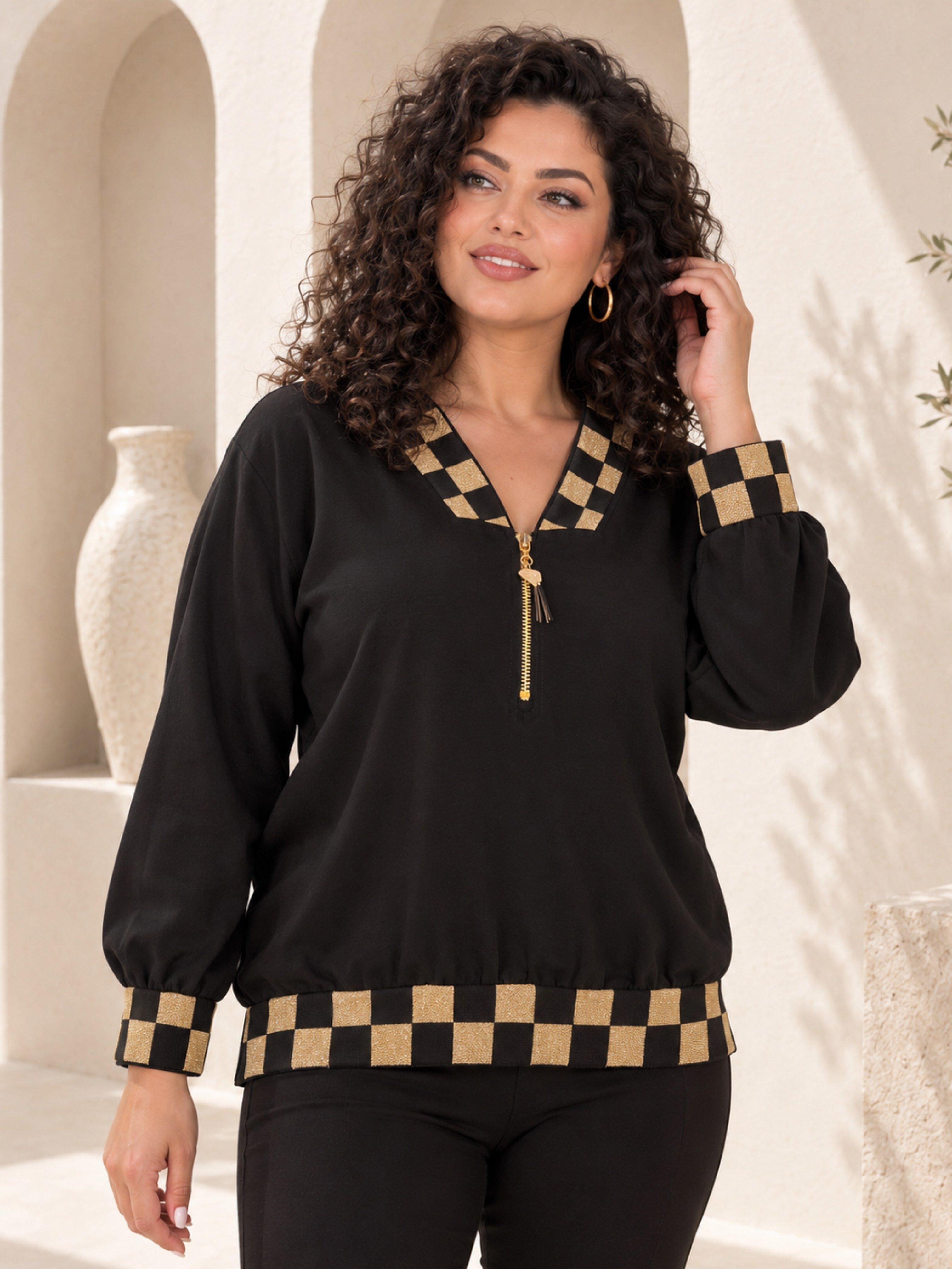 Büyük BedenÜst GiyimBluz Dama Yaka Bluz
