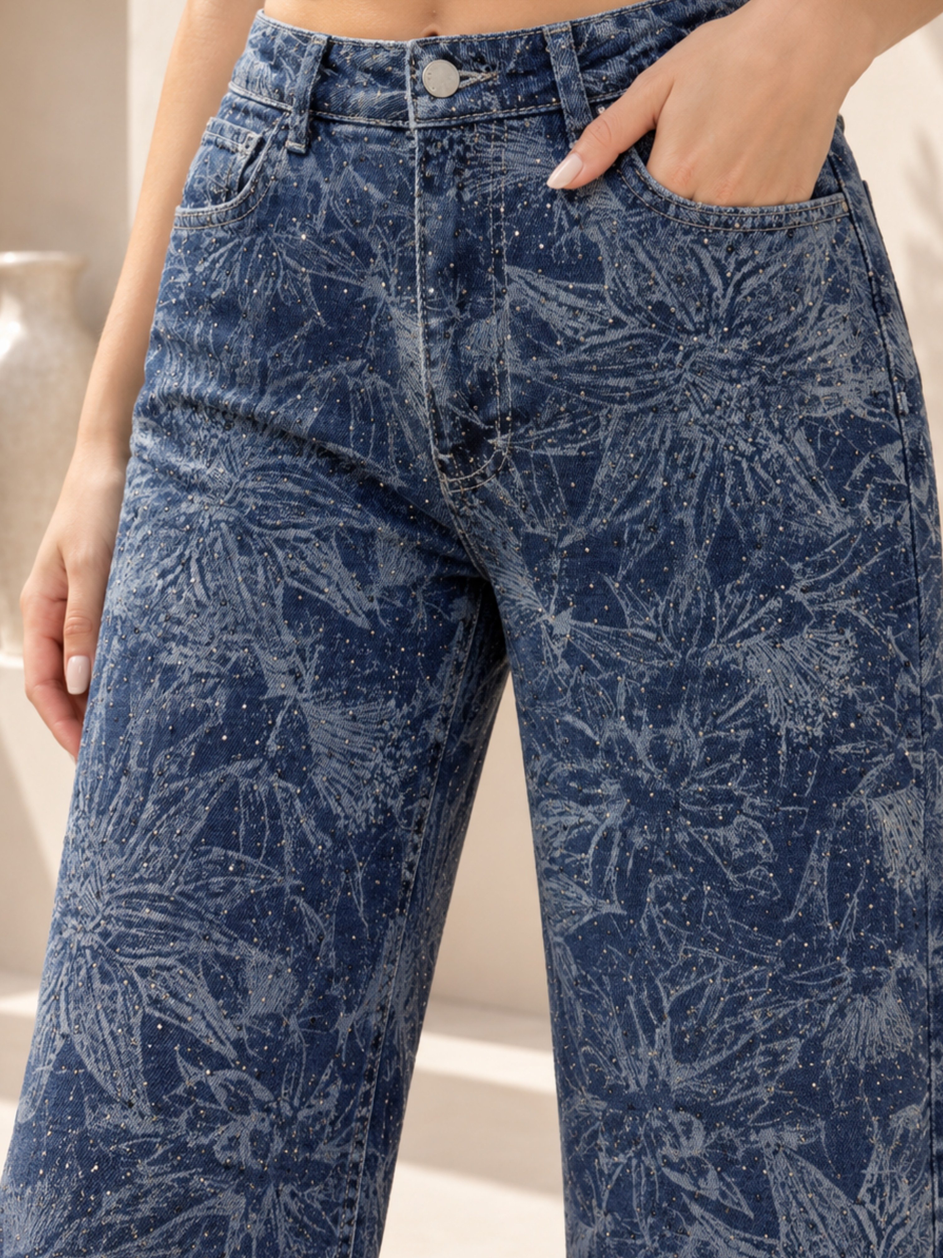 TEST Desenli Taşlı Jean Pantolon