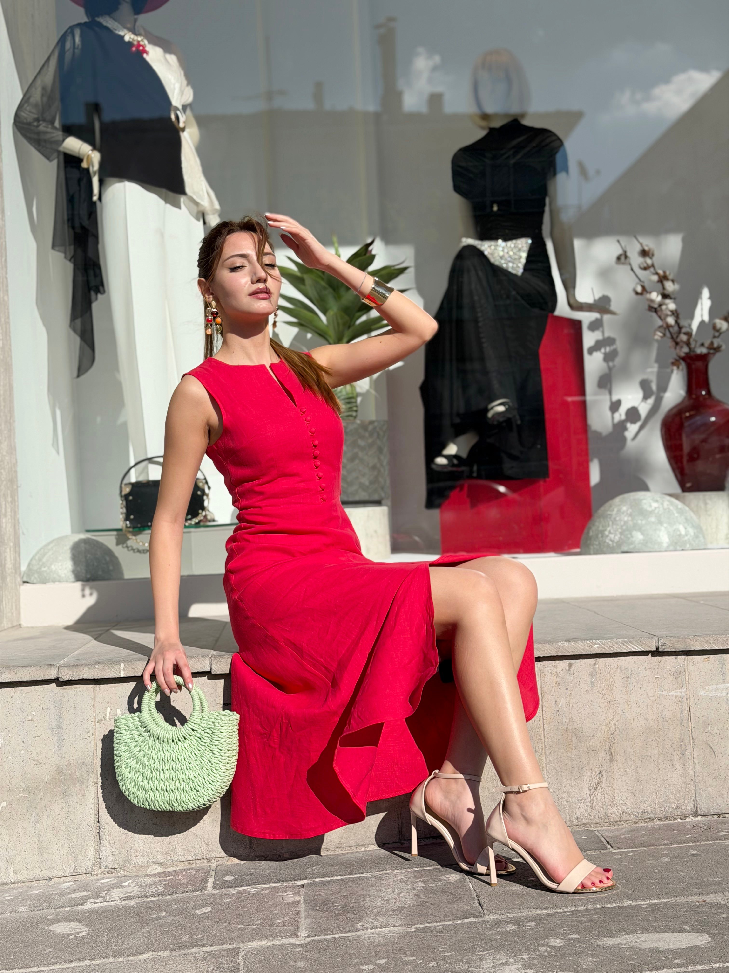 ELBİSE Düğmeli Midi Elbise