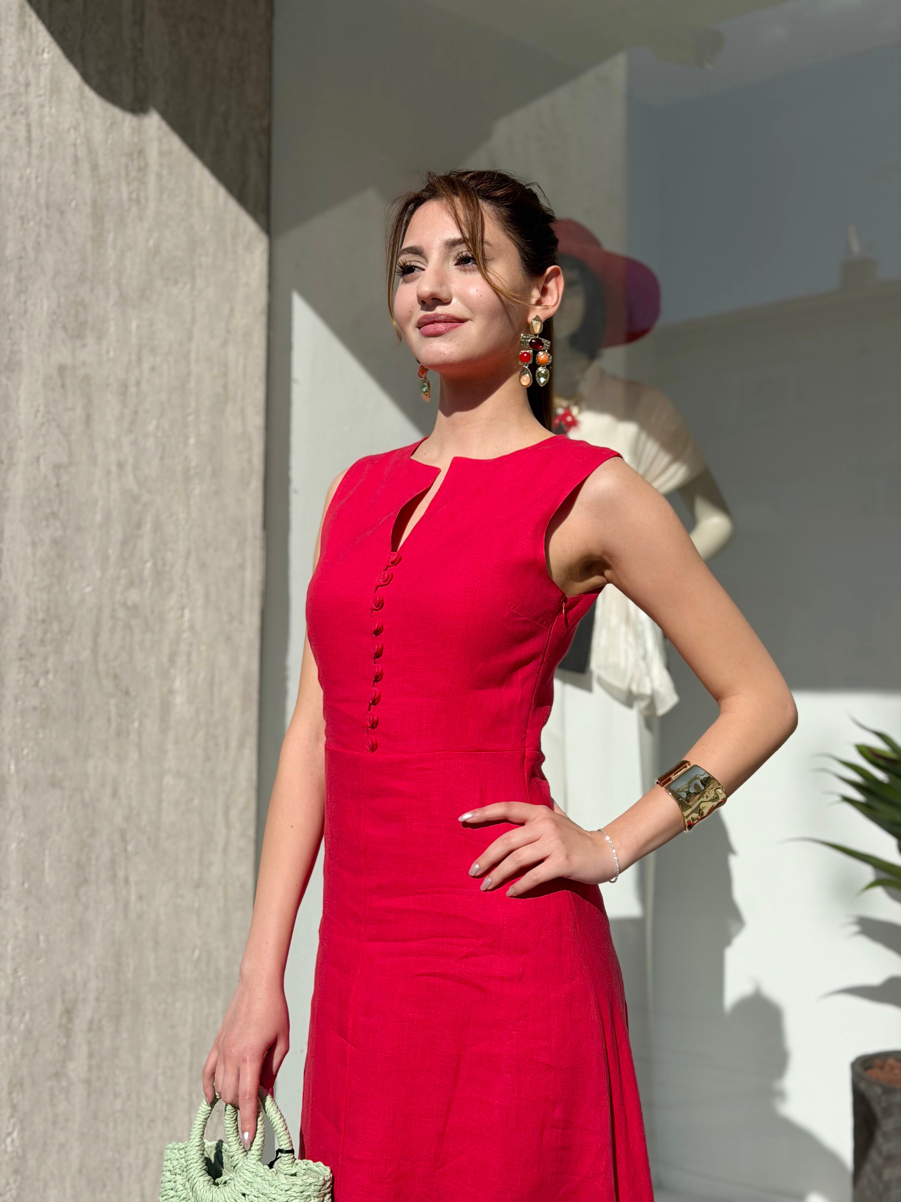 ELBİSE Düğmeli Midi Elbise